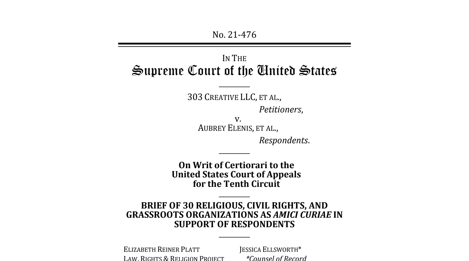 Amicus Brief: 303 Creative v. Elenis