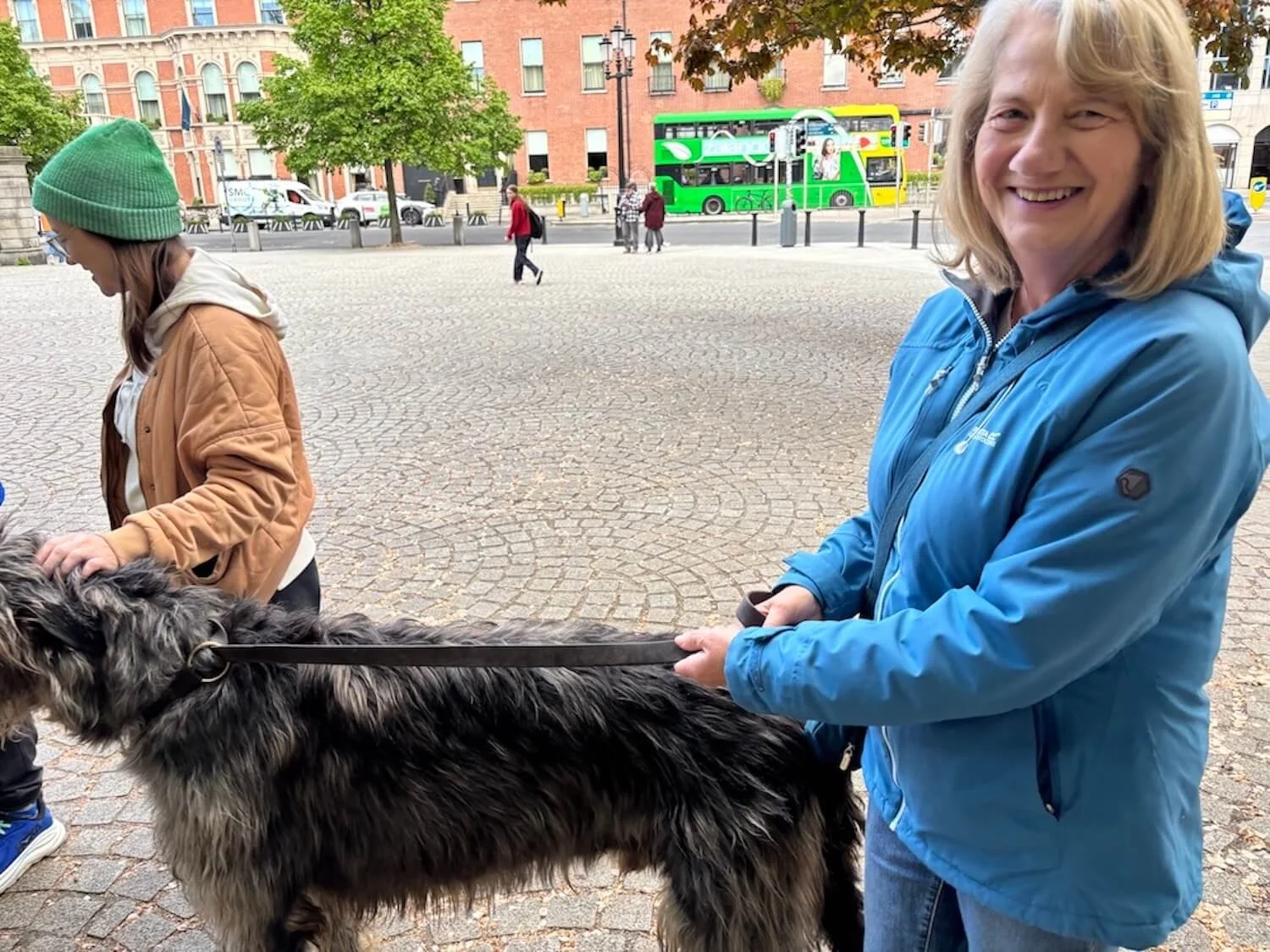 Tourists meeting their wolfhound partners for the tour in Dublin