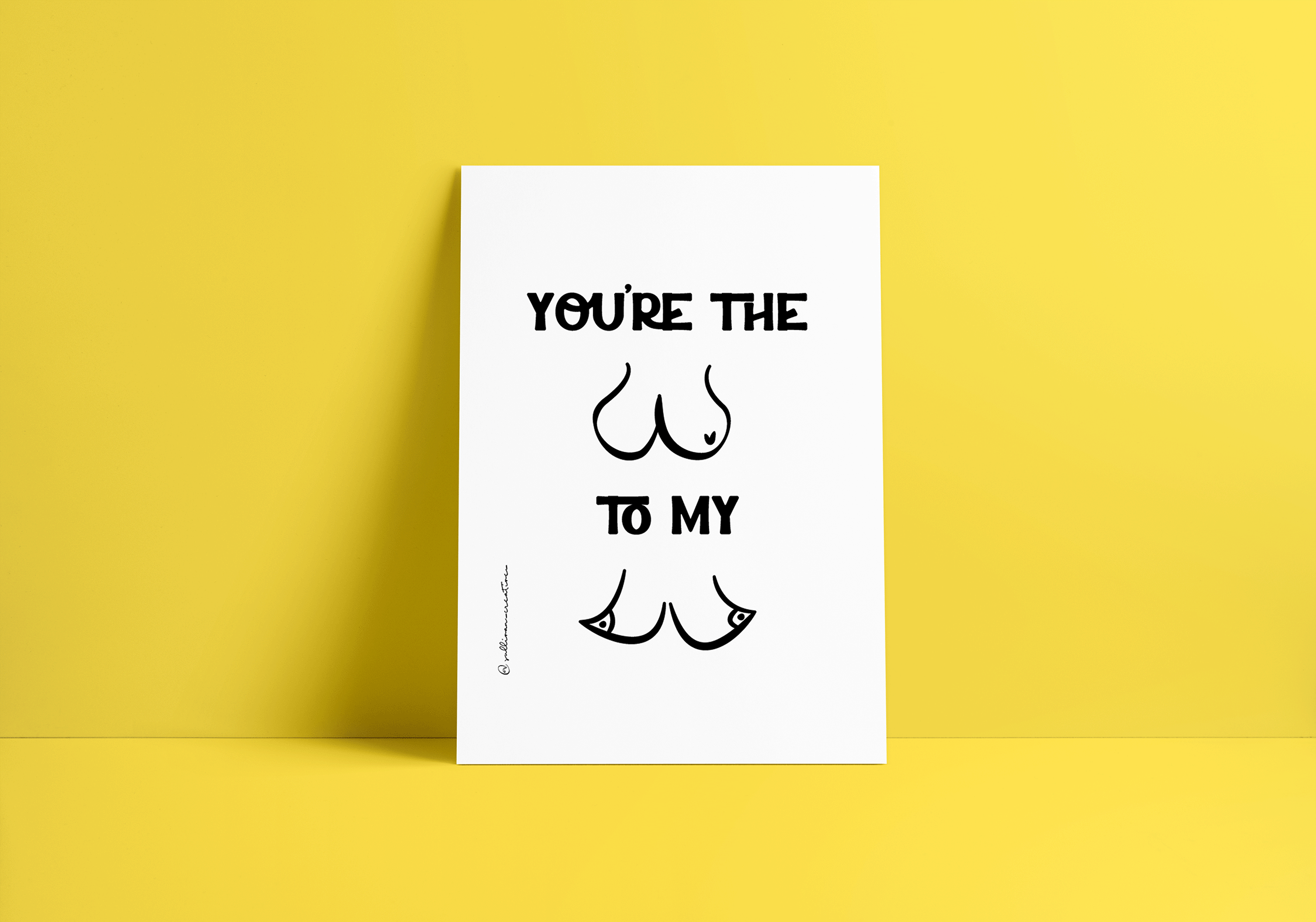 Minimalist line art featuring stylized boobs and butt with bold text that reads “You're the Ass To My Titties" with image of butt and boobs