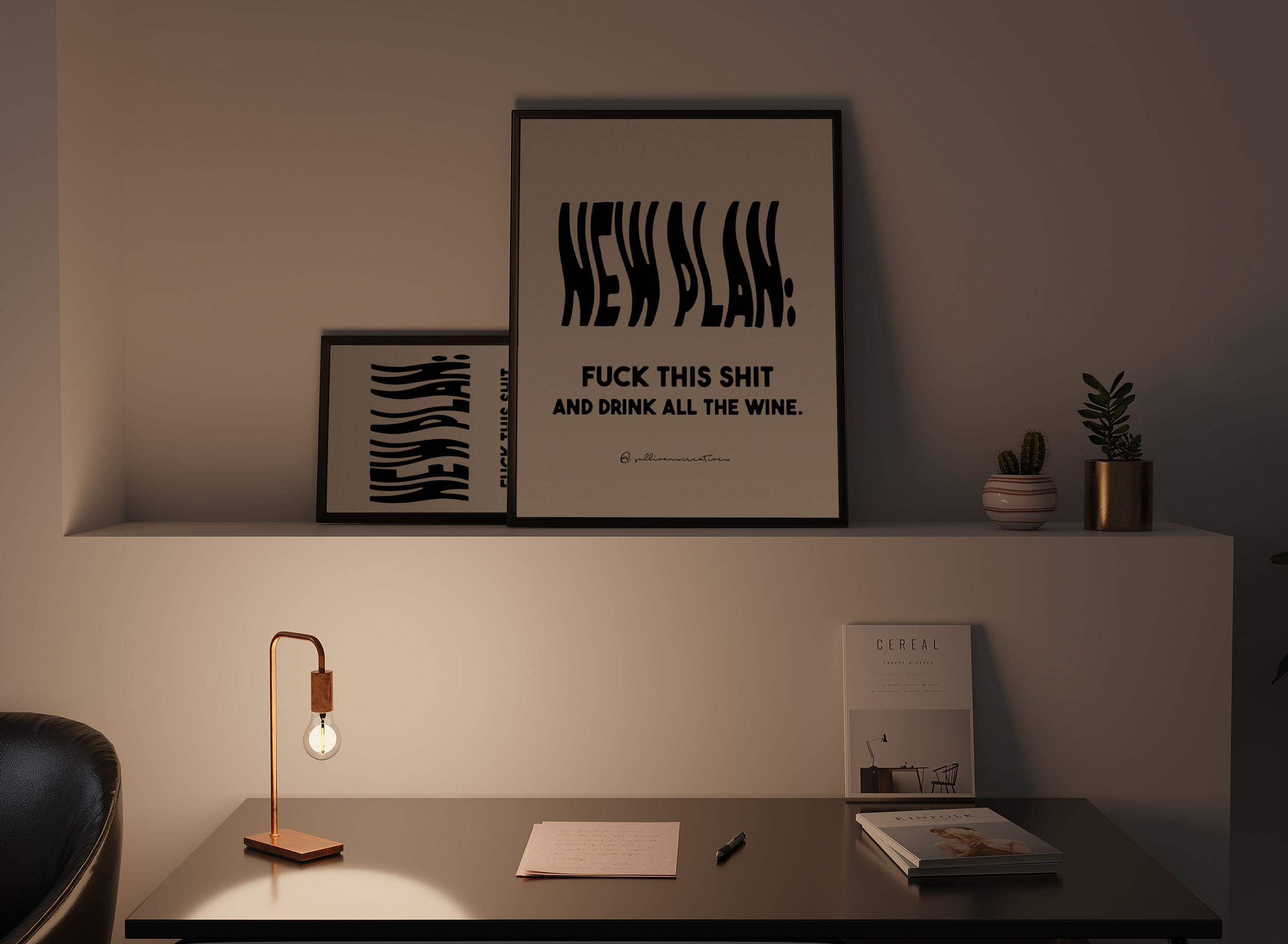 new plans poster, fuck this shit, drink all the wine, mischievous art, wall art, poster print, rebellious decor, wine lover art, black and white poster, Sullivan Creative