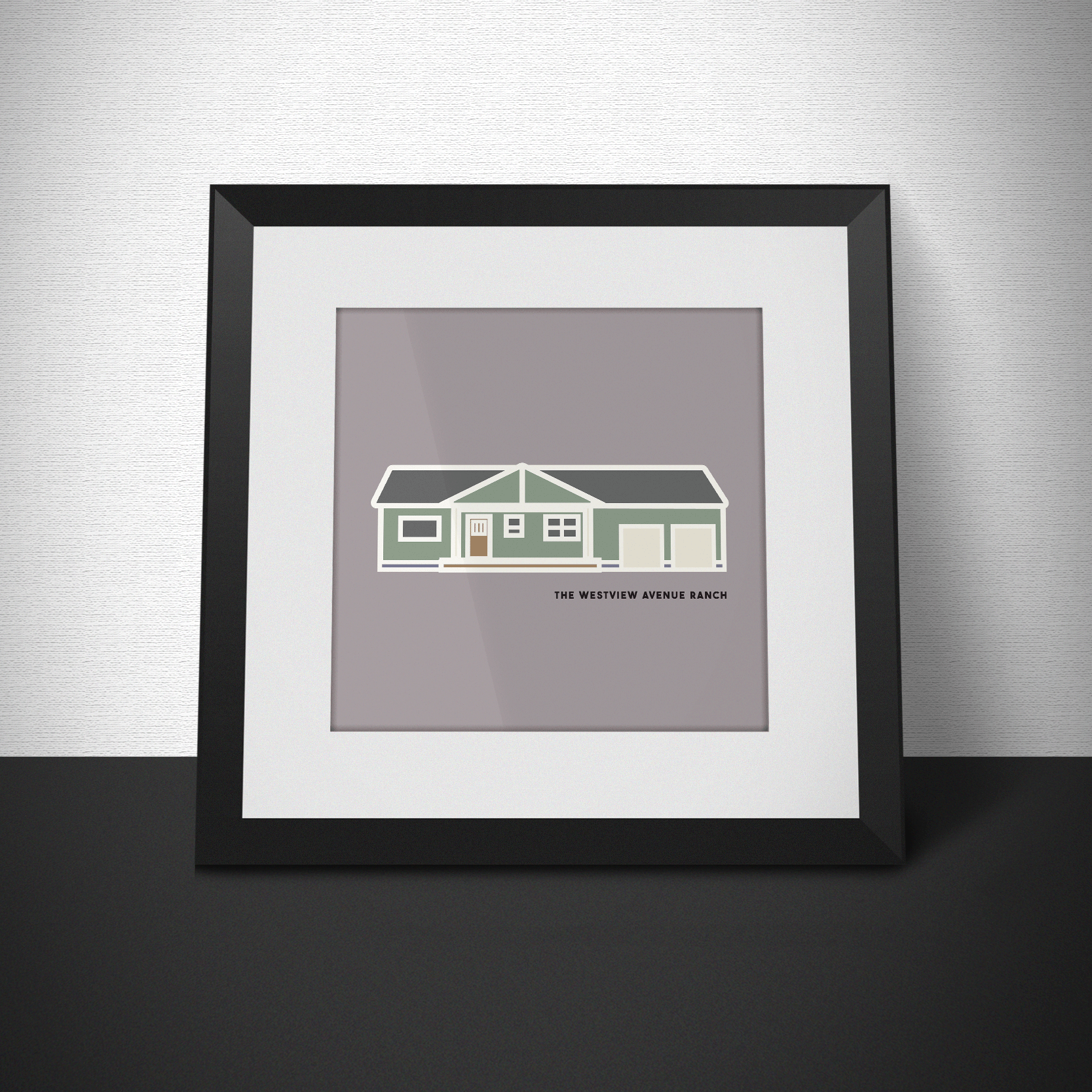 Personalized digital house portrait featuring a modern suburban home with clean architectural lines and custom color accents.