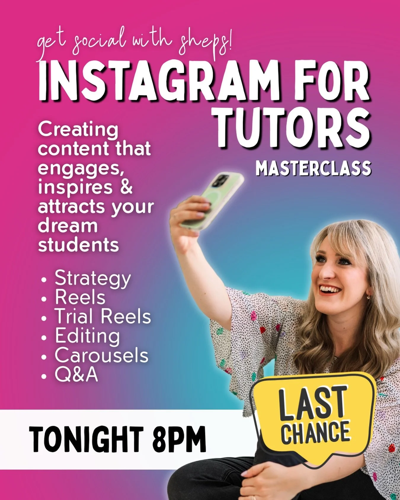 It&rsquo;s the last chance saloon! 🤠 

Tutors, if you feel invisible on Instagram and unsure of what to post, who to target or whether you should even bother at all&hellip;.this is for you! 

See you all at 8pm 🥳

#onlinetutoring #tutoring #tutor