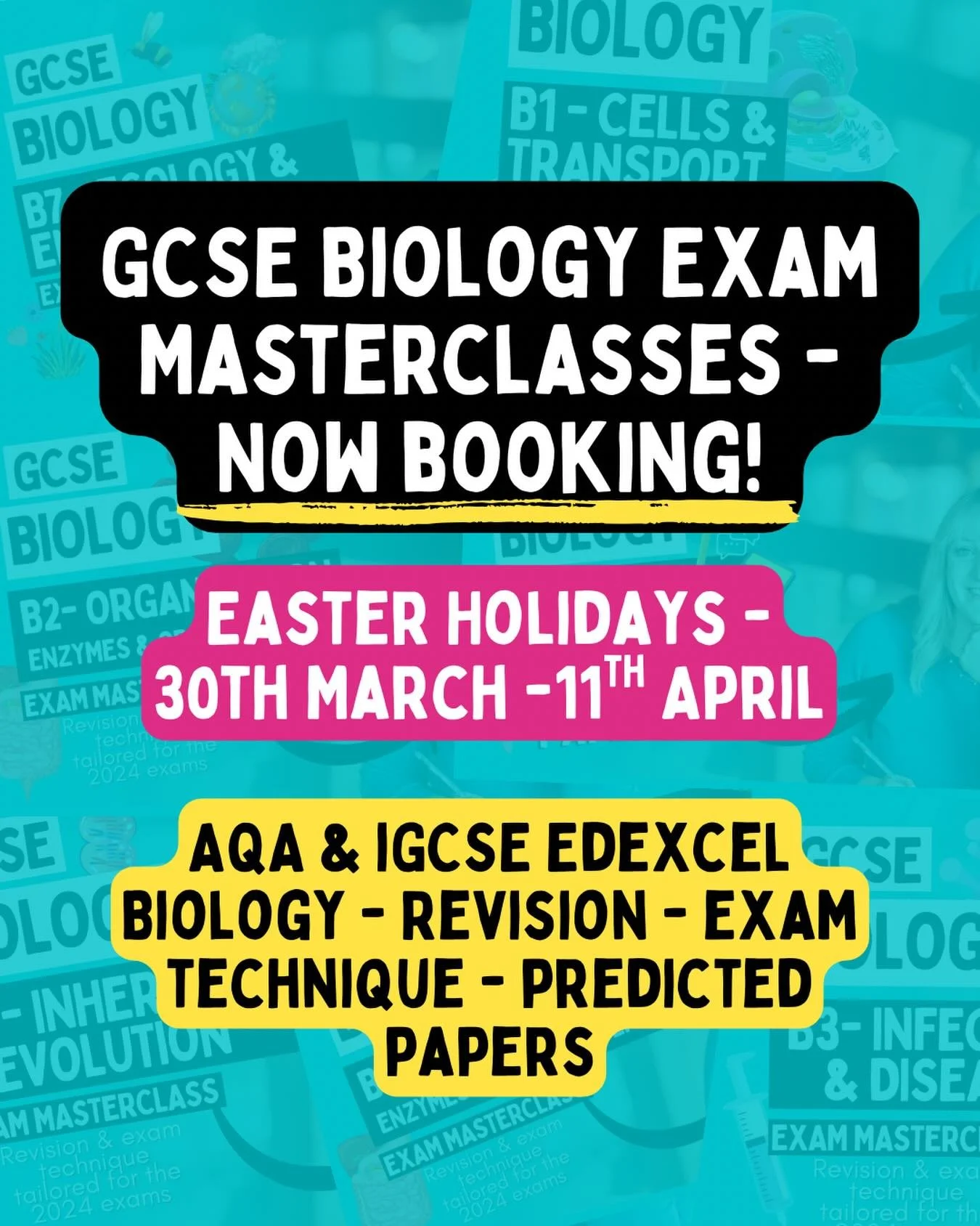 🧬 Booking is OPEN for my Easter intensive GCSE Biology revision course!

Everything you need for success in AQA GCSE Biology and Edexcel iGCSE Biology, all in one place.

From structured engaging content revision to dedicated exam technique practice