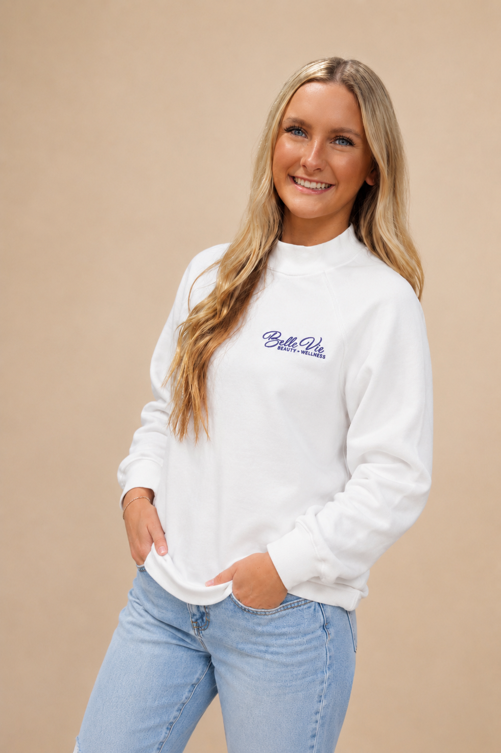 White Mock Neck Long Sleeve