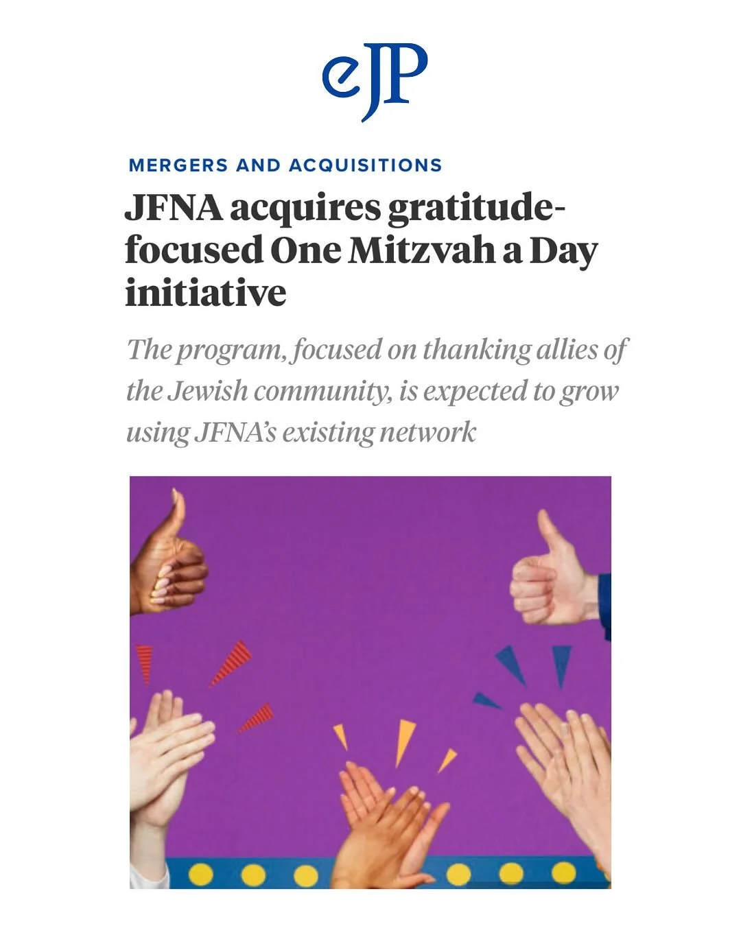 I&rsquo;m incredibly humbled and honored to share that One Mitzvah a Day is entering a new chapter in partnership with the Jewish Federations of North America. What began as a simple idea - a daily act of gratitude - has grown into something far larg