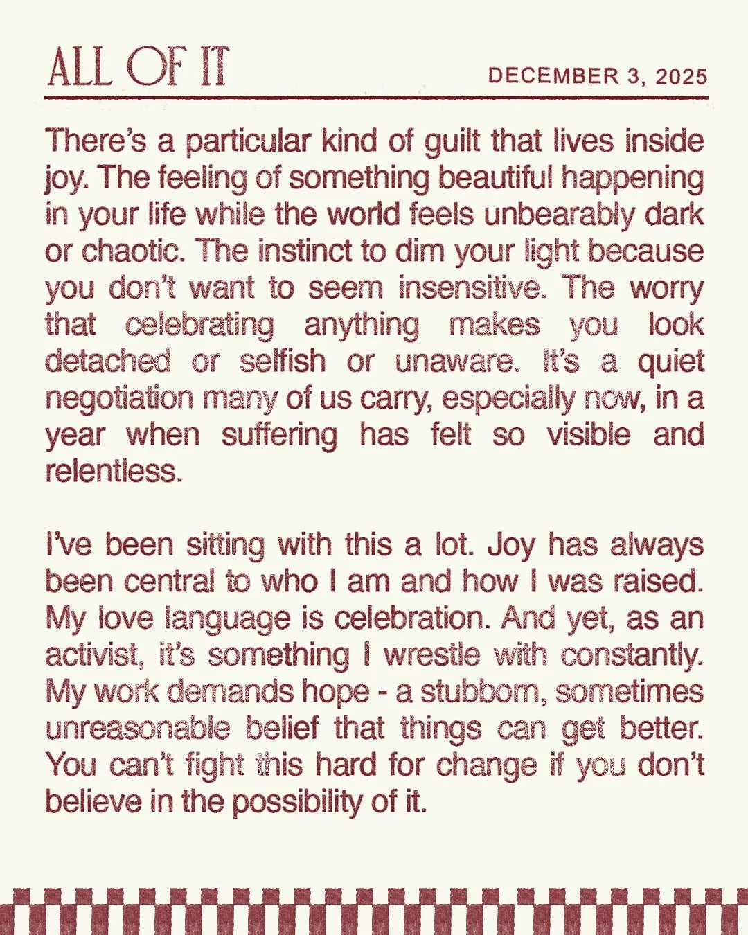 As the holidays get closer, I&rsquo;ve been thinking a lot about how important it is to protect even the smallest spaces for joy. 

If you&rsquo;re looking for holiday gift ideas, inspiration, or just a moment of beauty and creativity, visit my Subst