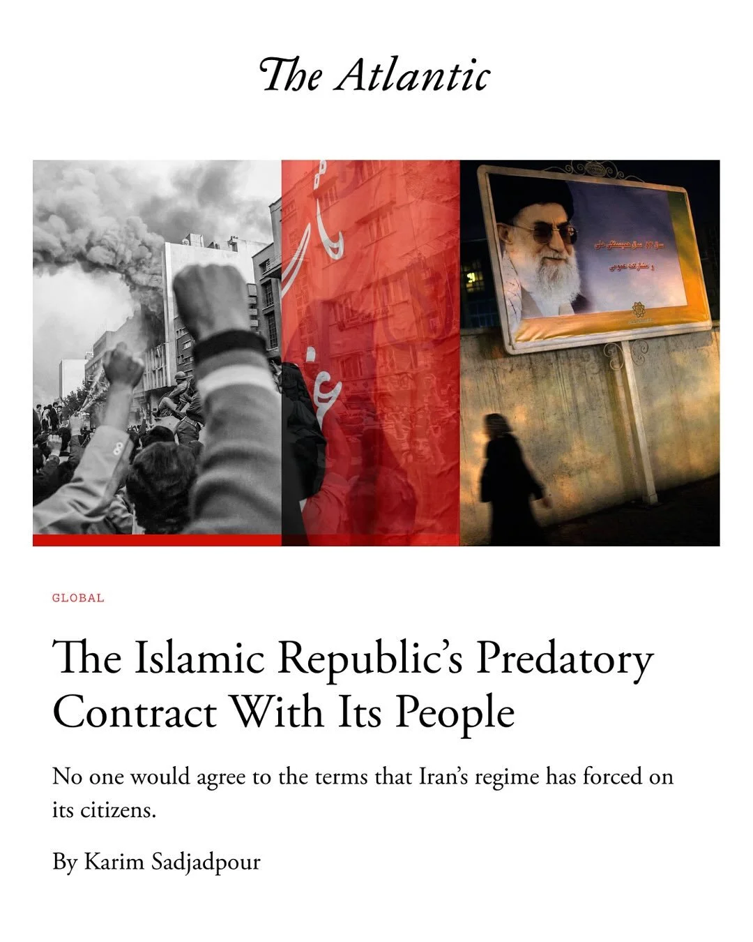 Iran&rsquo;s rulers replaced a social contract with something closer to a hostage arrangement: decades of repression, stolen wealth, environmental ruin, censorship, mass executions, and the brutal policing of women&rsquo;s bodies.

From internet shut