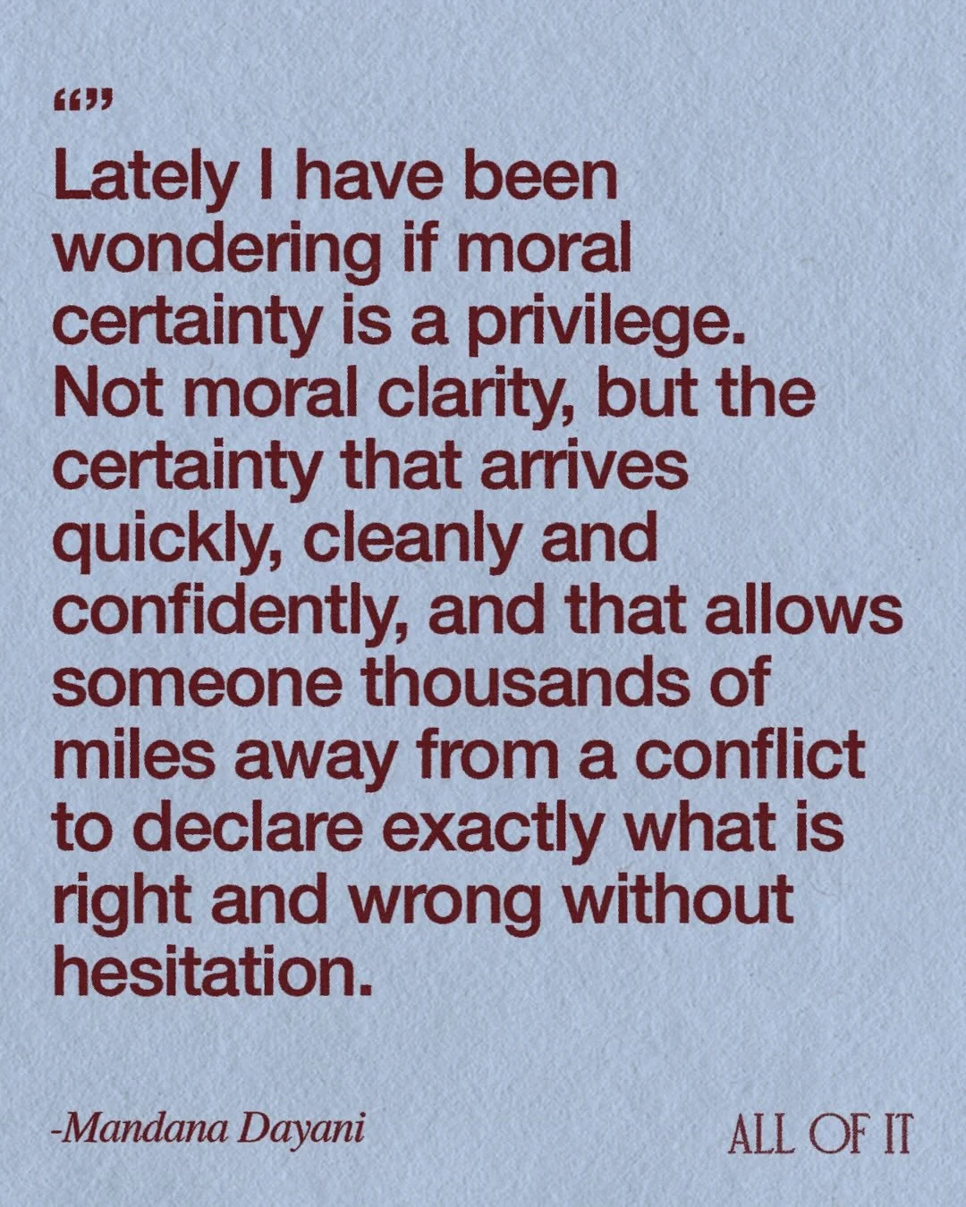 What troubles me is not the having of beliefs, it&rsquo;s the speed with which people claim authority over stories that are not theirs. More in today&rsquo;s letter.
Read the full piece on All of It.