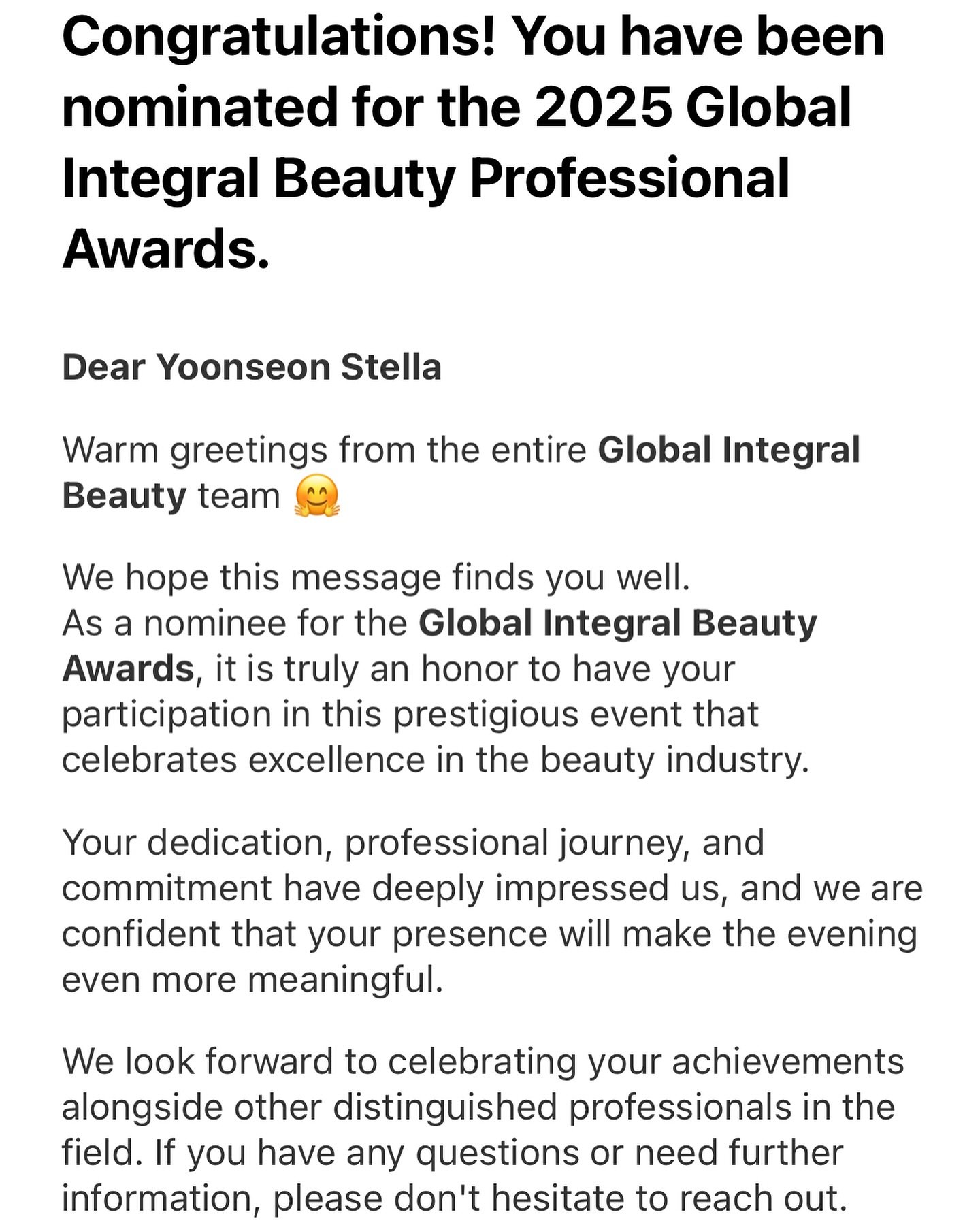 Honored &amp; Grateful!
I&rsquo;m beyond thrilled to share that I&rsquo;ve been nominated for the 2025 Global Integral Beauty @globalintegralbeauty Professional Awards!

This recognition means so much to me @stellanam_aesthetics &mdash; a reminder th