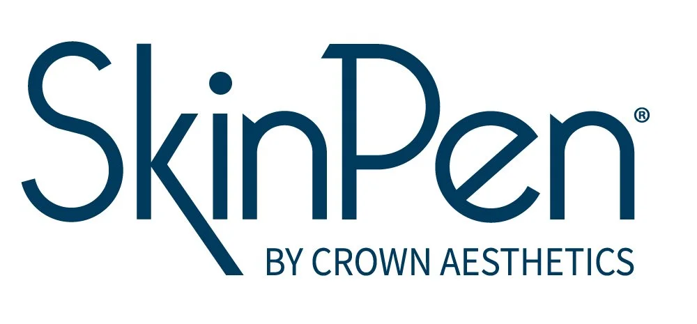 Logo of SkinPen by Crown Aesthetics in navy blue text.