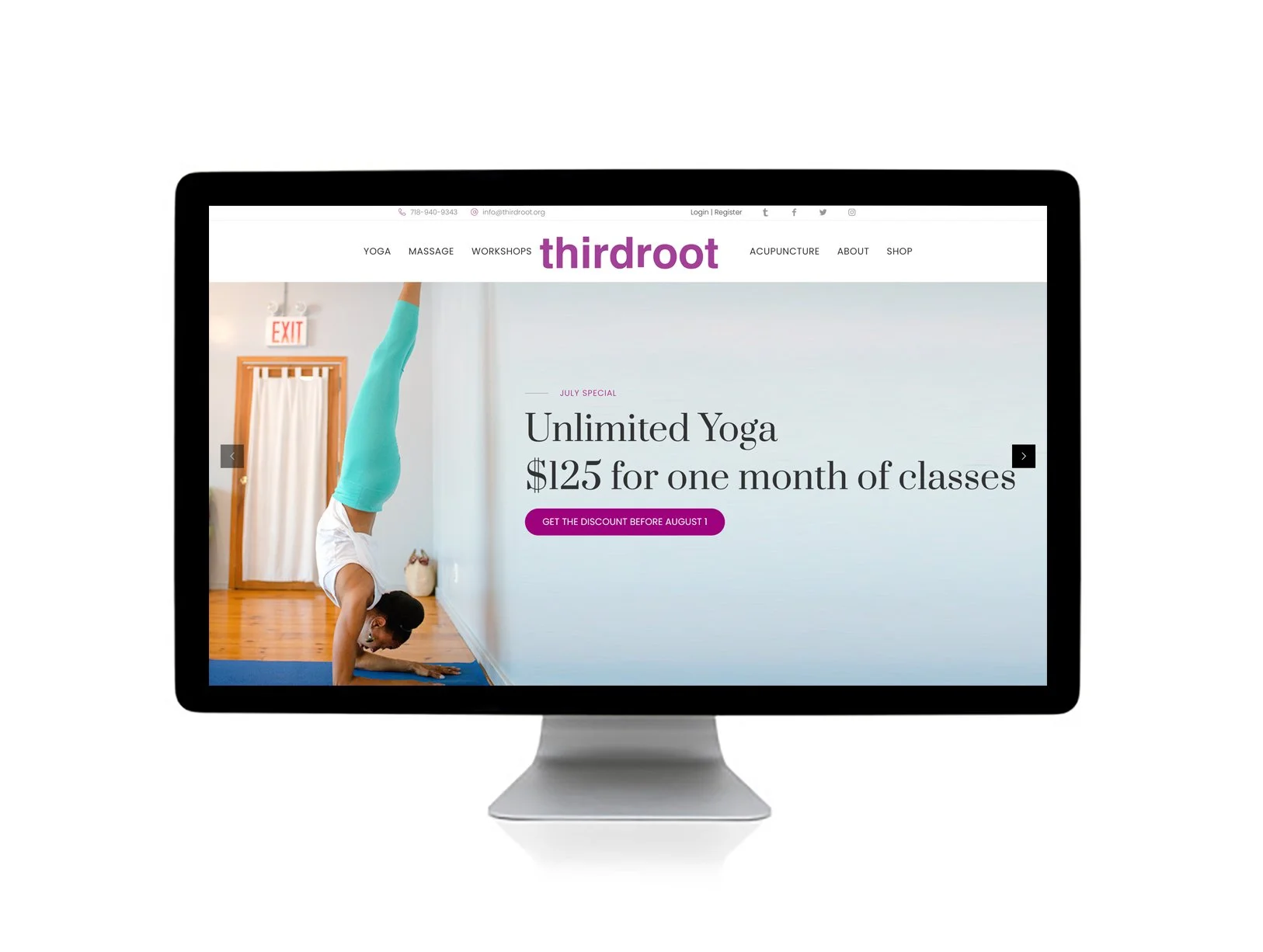 Thirdroot website promoting yoga