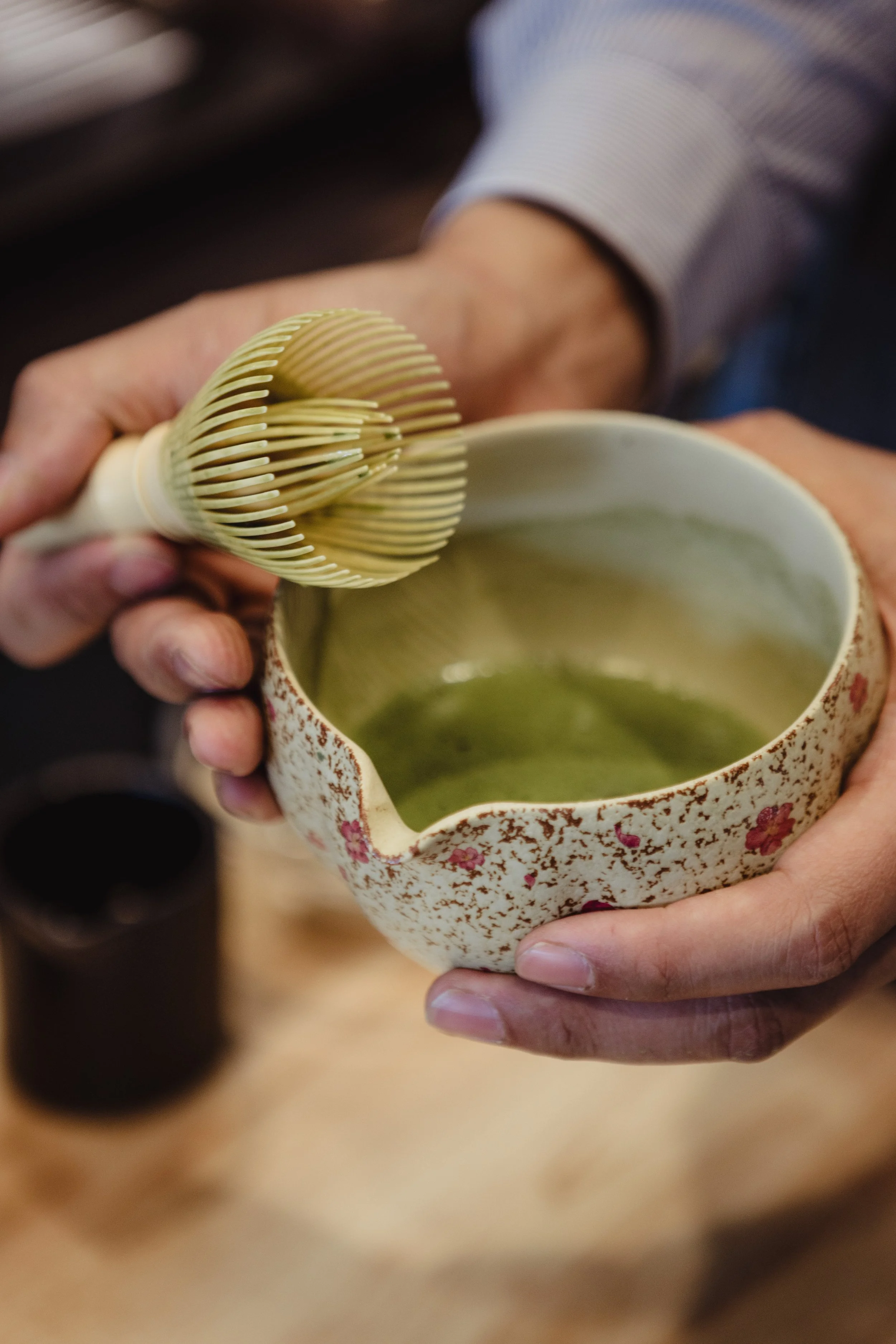 Matcha whisked in a bowl 