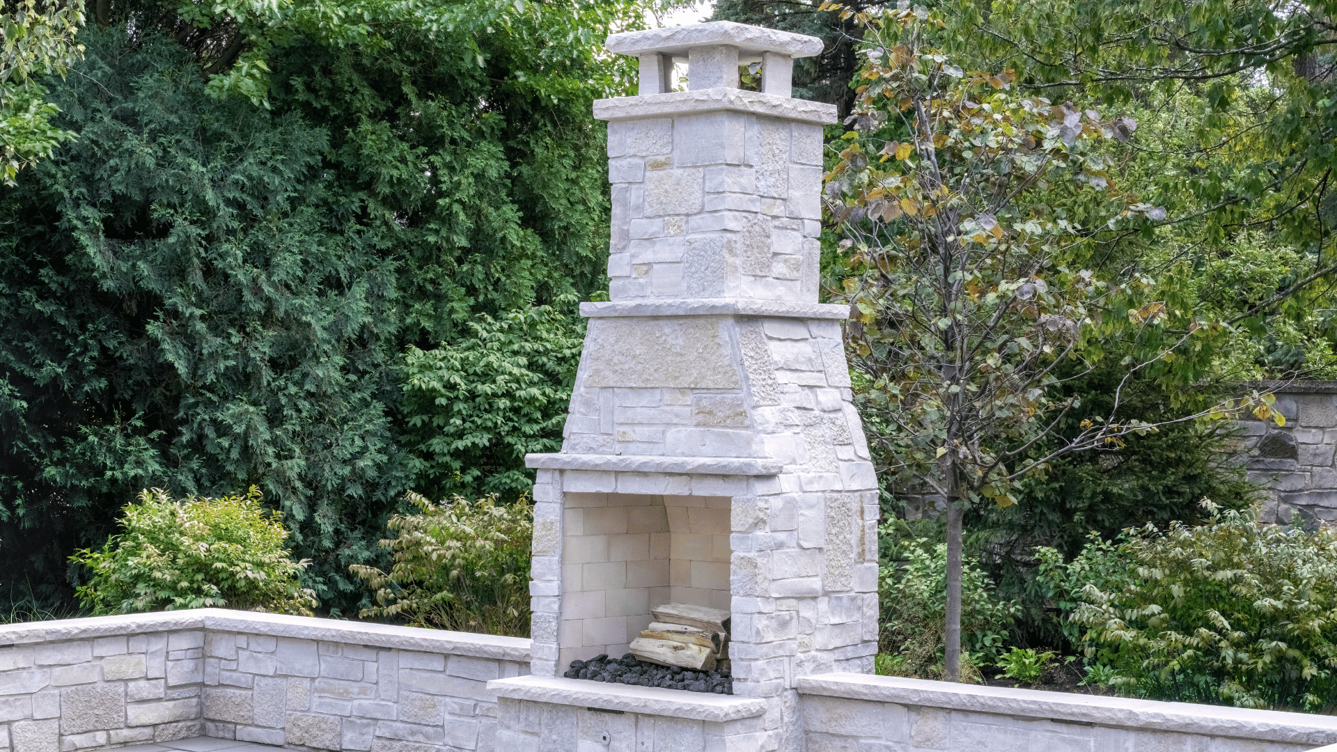 Glenview IL Custom Outdoor Stone Fireplace Modern Patio Pavers Backyard Hardscape labrie residence pappas company construction landscape design hardscaping