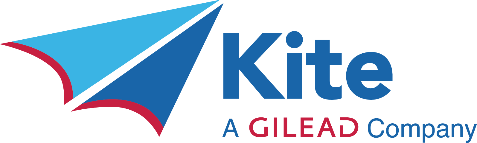 Kite logo with a blue and red kite graphic and the words "Kite A GILEAD Company" in blue and red text.
