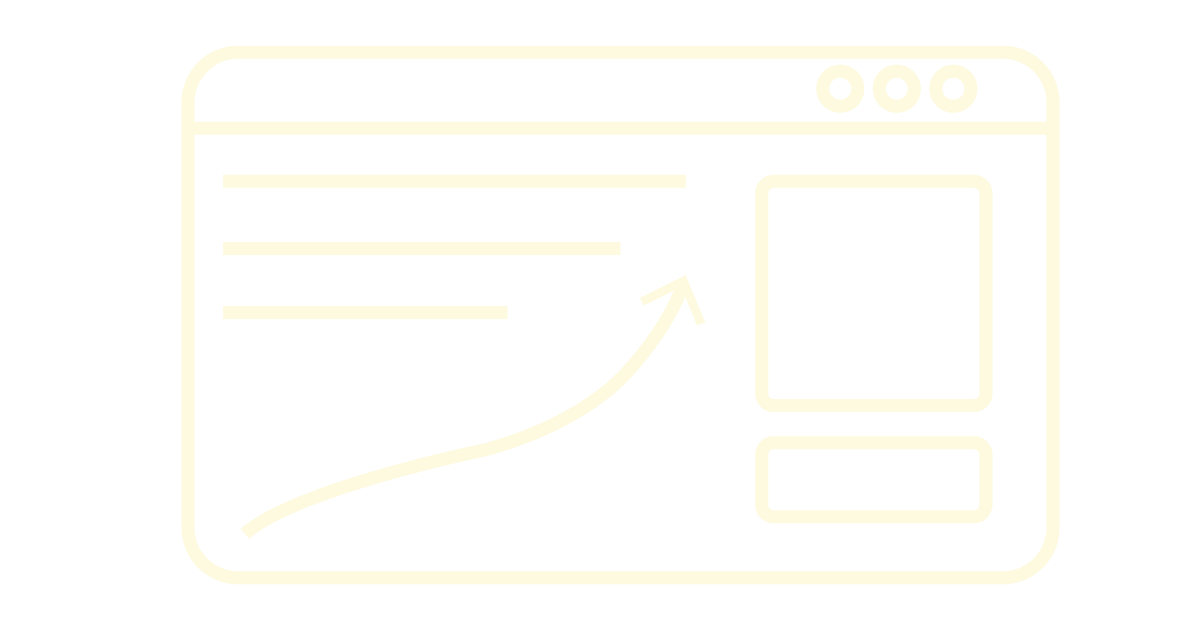 A light-colored, minimalist outline of a webpage with graphical elements, including lines of text, a rising arrow, and boxes.