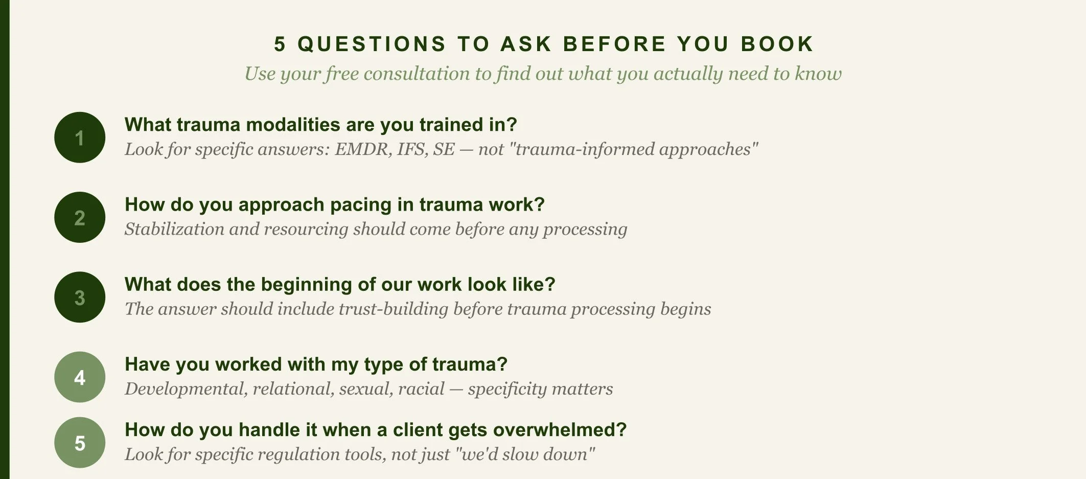Five questions to ask a trauma therapist before booking a consultation