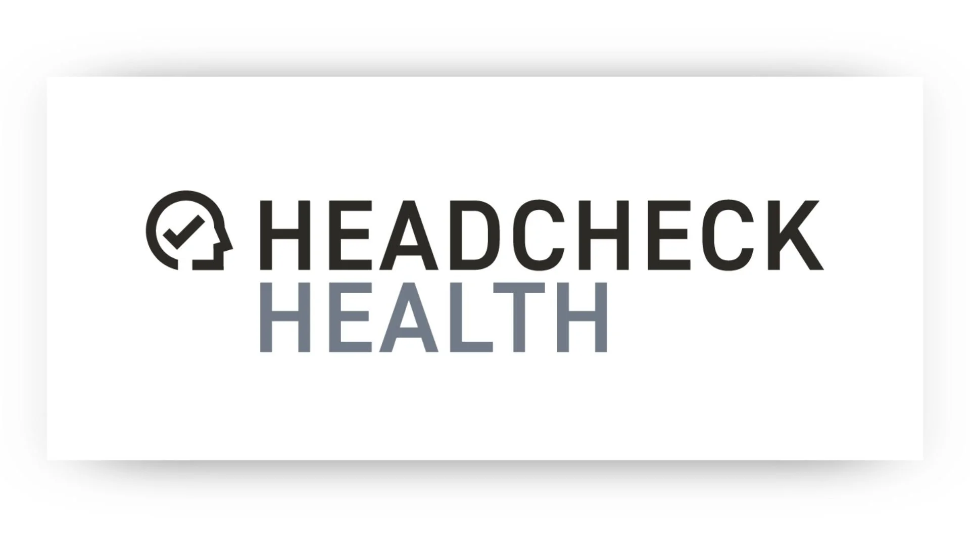 Logo for HeadCheck Health featuring a speech bubble with a checkmark and a stylized head.