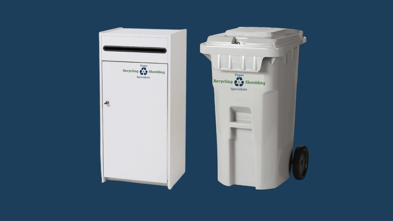 Mobile Shred Containers 64 gallon bin and 32 gallon office console