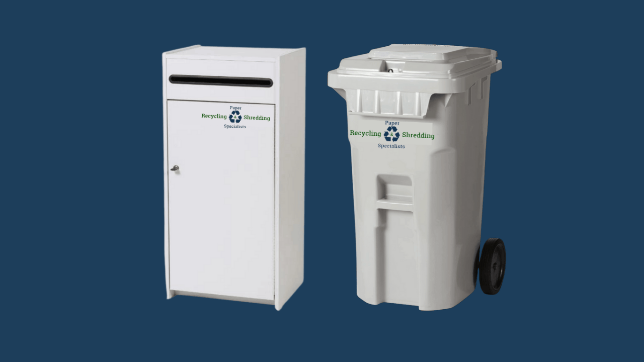 Mobile Shred Containers 64 gallon bin and 32 gallon office console