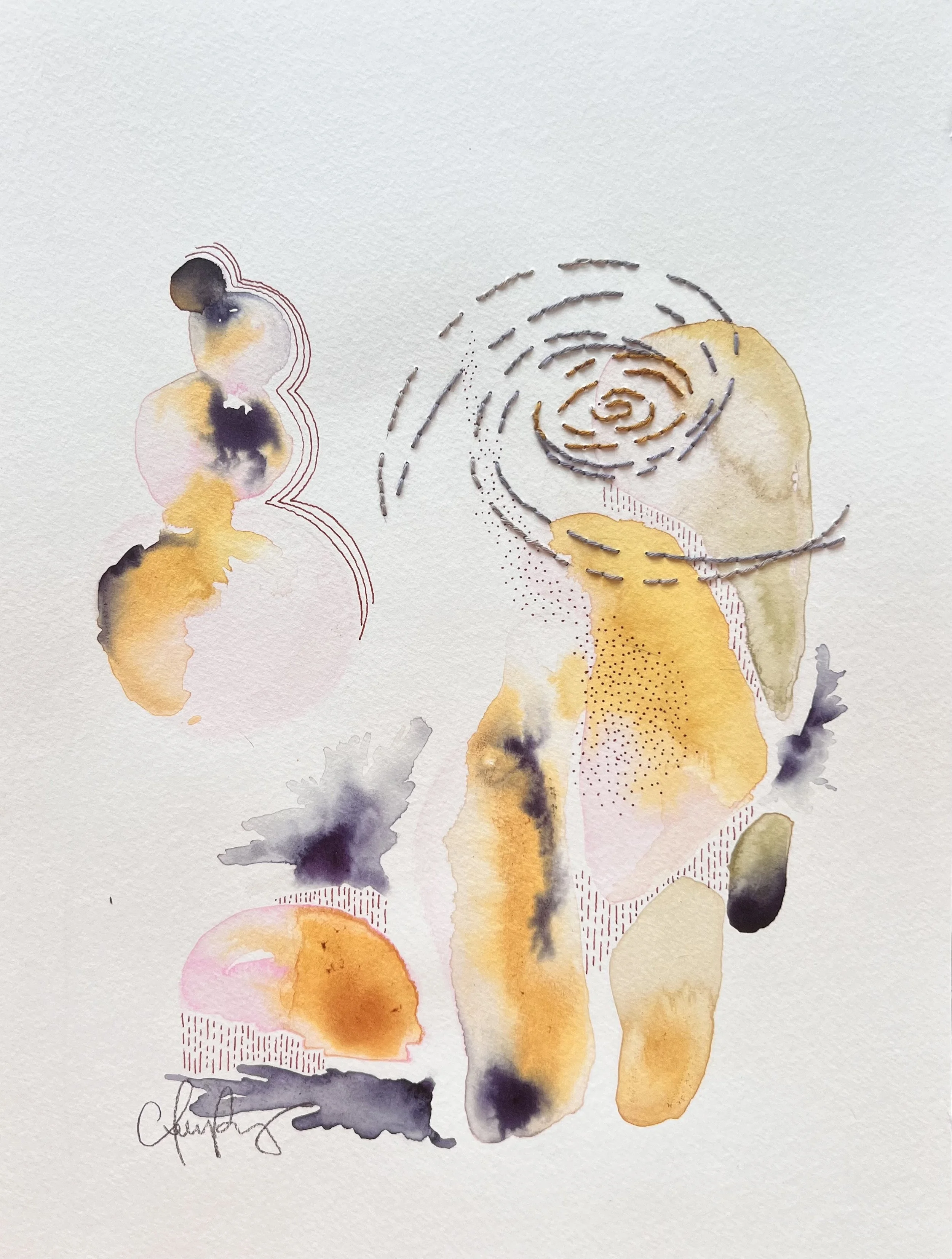 "Under the Milky Way 1" | Natural inks created from: Ninebark, Mulberry, Beets, Red Onion, Azalea | Artist: Amanda Roy | 2024 | Meditation: "Under the Milky Way" by The Church | 12"x9" mixed media on paper | $500, framed.