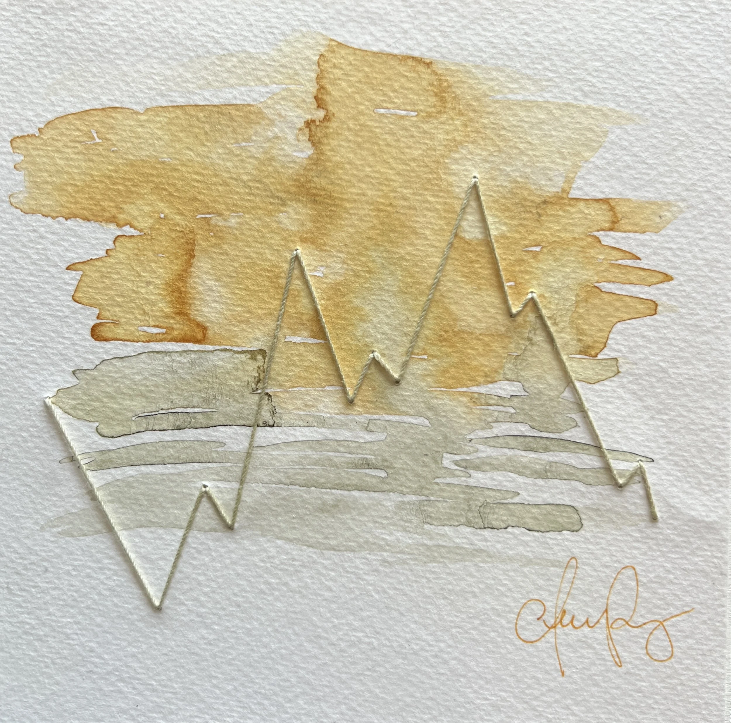 "Stringlines No. 3" | Natural inks created from: Radicchio (longing), ninebark (love, hope) | Artist: Amanda Roy | 2025 | Meditation: "String Quartet No. 3" by Philip Glass | 8"x8" mixed media on paper, natural inks, colored pencil | SOLD