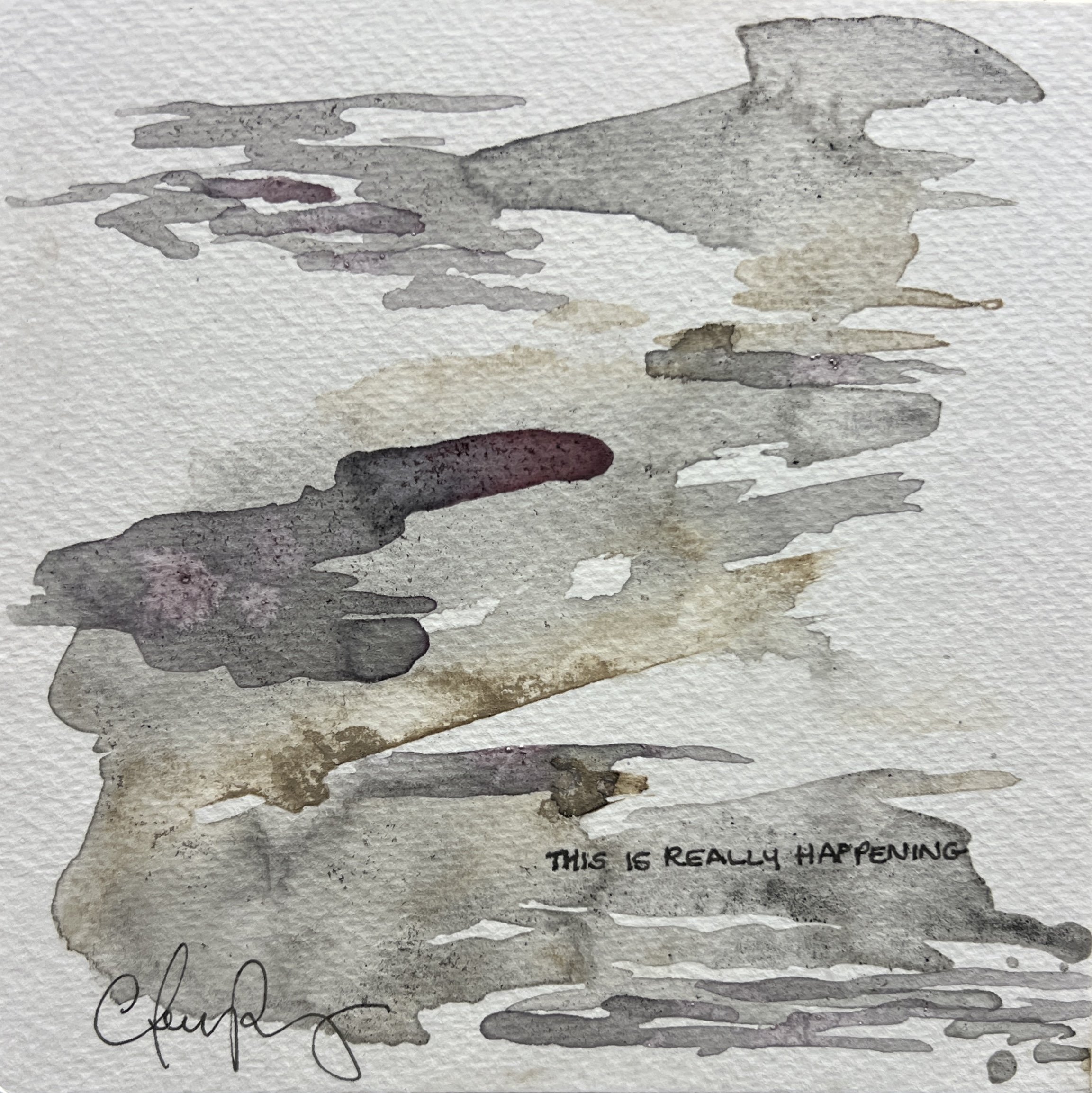 "idioteque" | Natural inks created from: Blackberry (warning), Coal (destruction), Wood Ashes (impermanence) | Artist: Amanda Roy | 2025 | Meditation: "Idioteque" by Radiohead | 6"x6" mixed media on paper| SOLD.