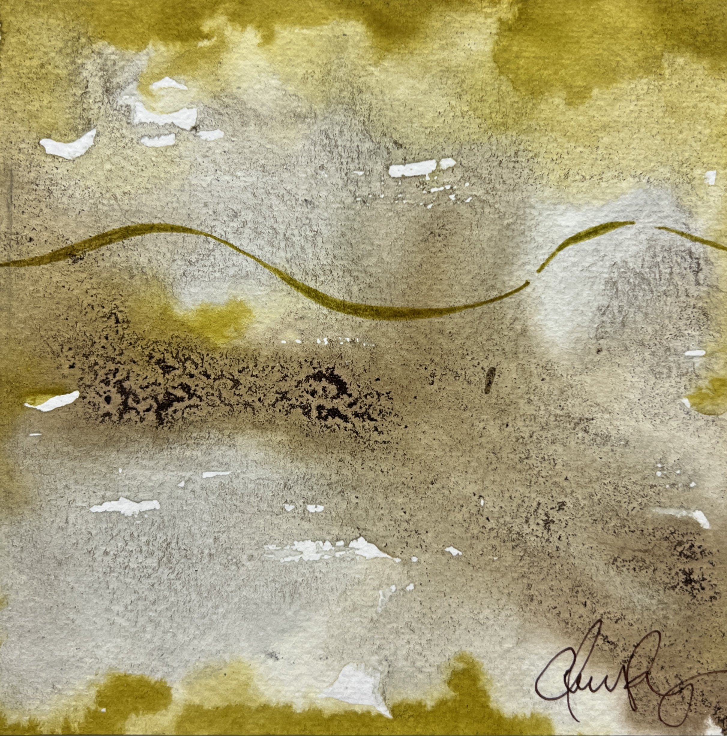 "Imminent - blend test" | Natural inks created from: Morning glory (gratitude/mystery/hope), Indiana Sand Cherry (resilience), Marigold (creativity/grief/inner richness/confidence) | Artist: Amanda Roy | 2025 | Meditation: "Imminent" by Vince Clarke