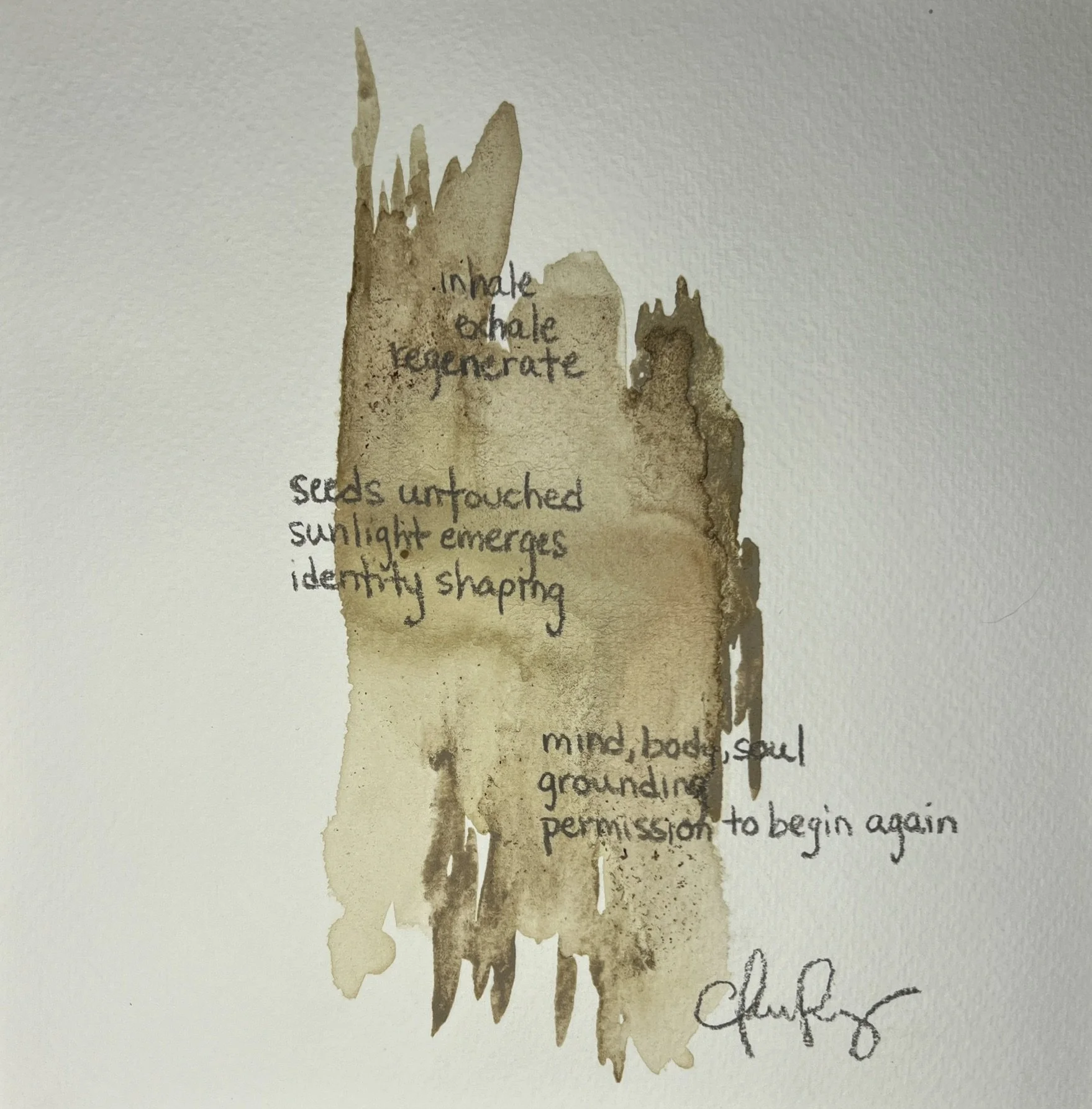 "Ascend 1" | Natural inks created from: Pomegranate (birth, fertility), beets (grounding), wood ashes (transformation, return to the beginning) | Artist: Amanda Roy | 2025 | Meditation: "Symphony No. 3" by Philip Glass | 8"x8" mixed media on paper,