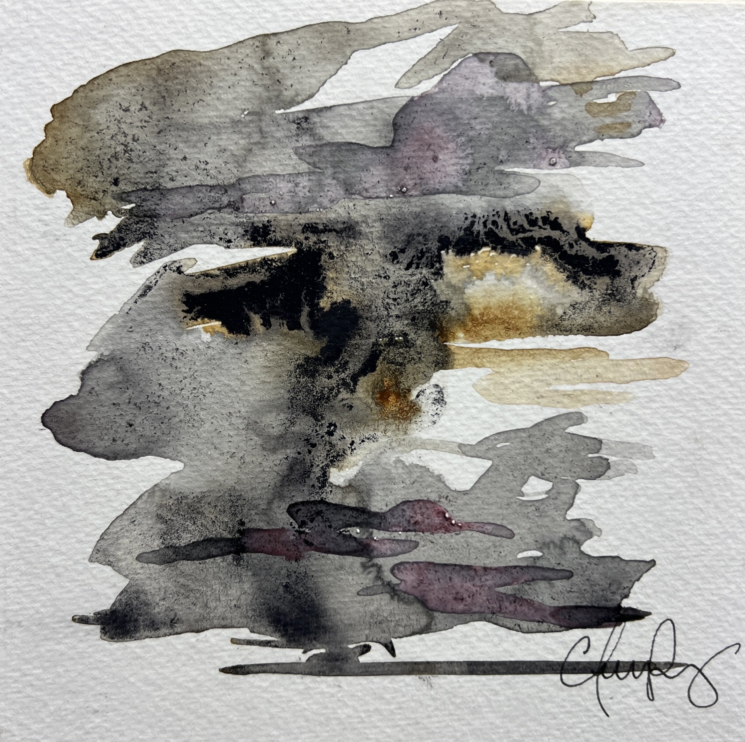 "Certainly" | Natural inks created from: Iron Gall (depth), Ninebark (resilience), Blackberry (protection)| Artist: Amanda Roy | 2025 | Meditation: "Certainly - Flipped It" by Erykah Badu | 6"x6" mixed media on paper| $75, wood panel.