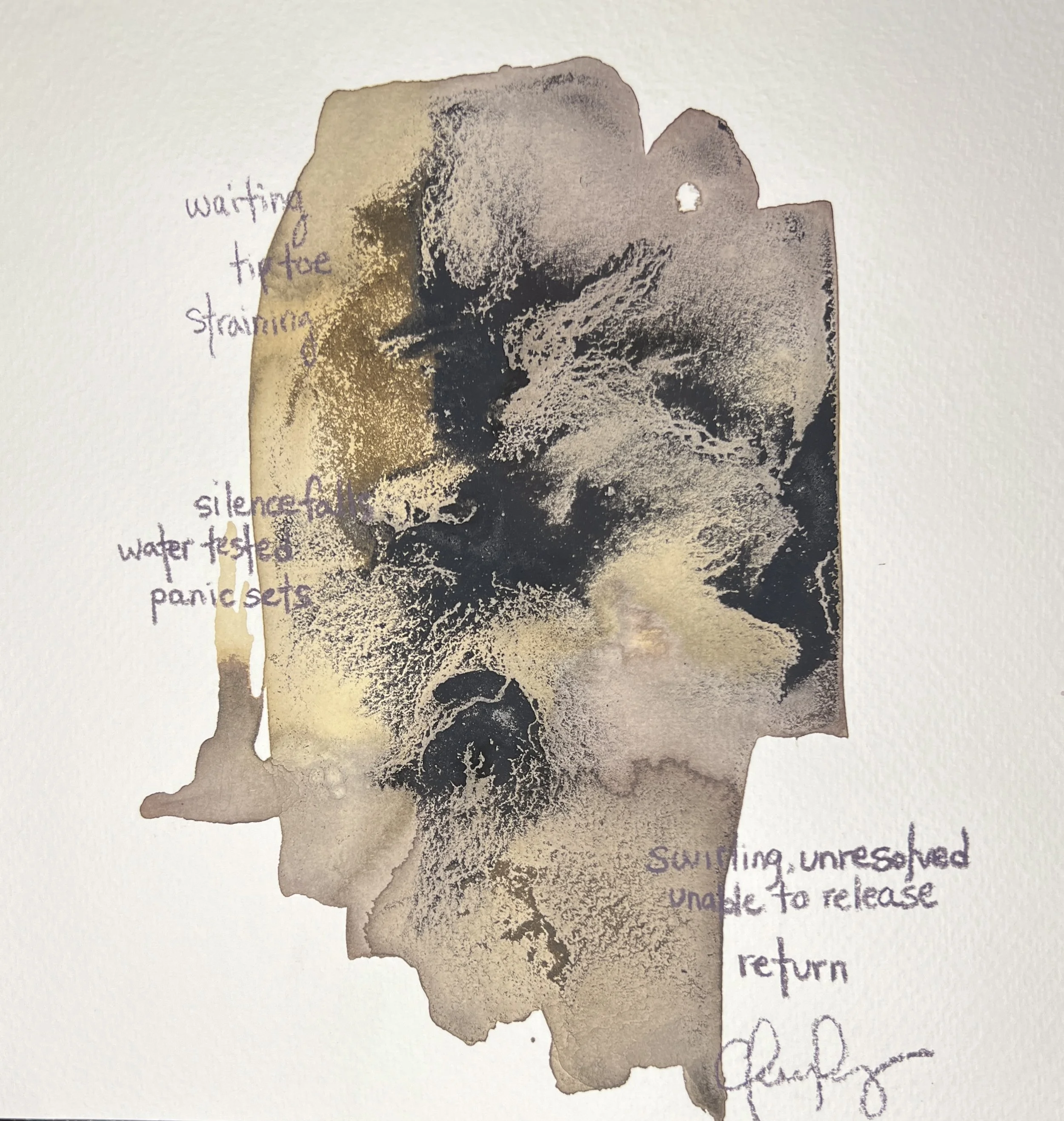 "Ascend ii" | Natural inks created from: Coal (destruction, creation), blackberry (messy, sensual), iron galss (struggle, ambition) | Artist: Amanda Roy | 2025 | Meditation: "Symphony No. 3" by Philip Glass | 8"x8" mixed media on paper, natural inks