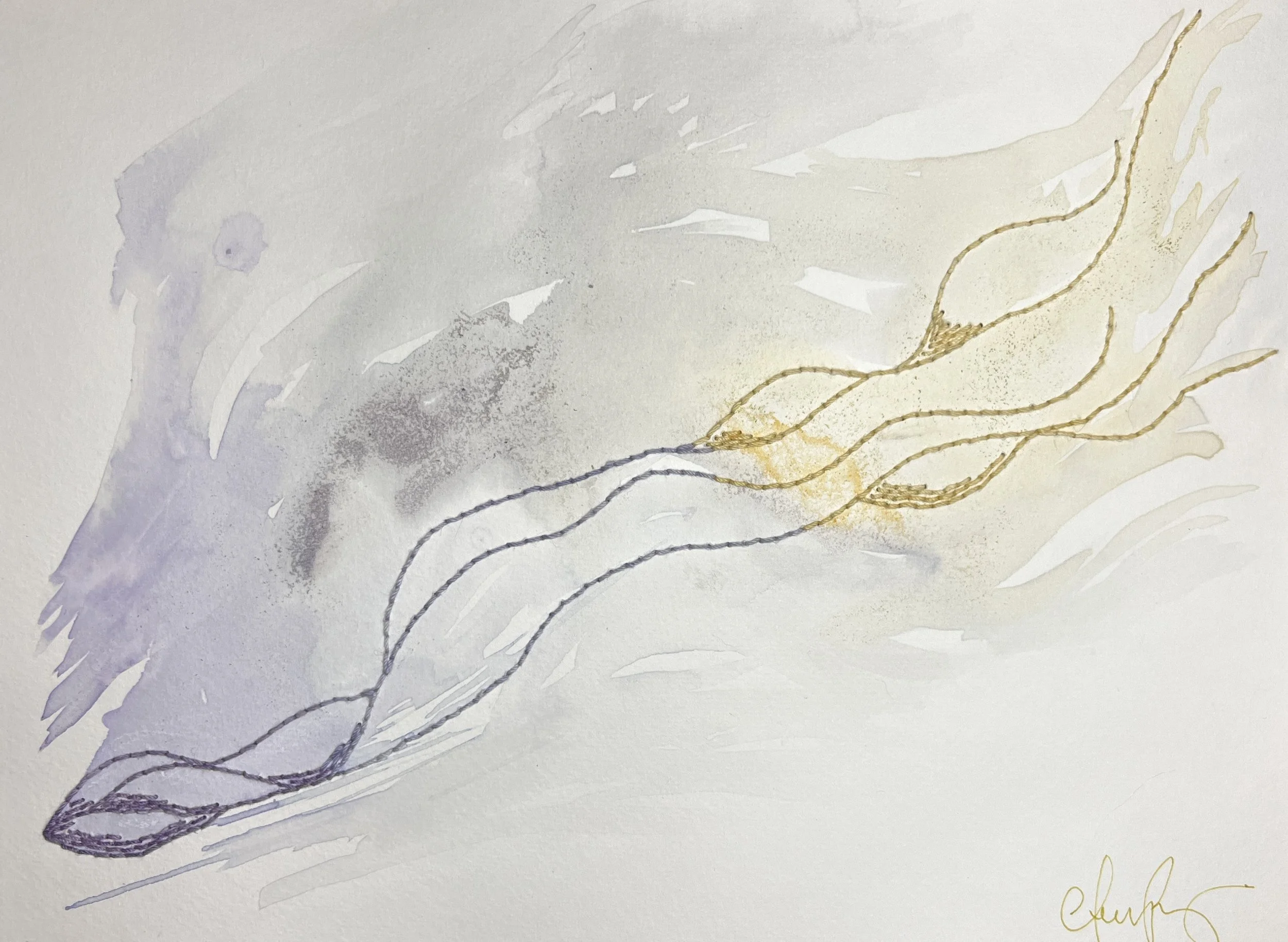 "Peace Piece" | Natural inks created from: Blackberry (balance/protection), Red cabbage (love/prosperity), Raspberry (abundance/transformation), Butternut Squash (dreams), Yellow Onion Skins (strength/layers)
Natural ink-dyed thread | Artist: Amanda 