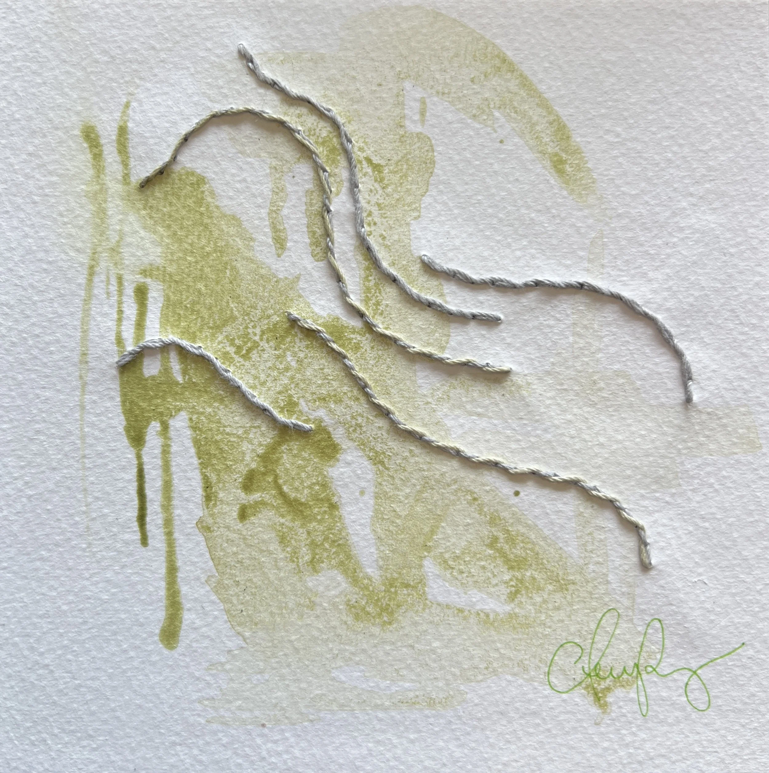 "Stringlines No. 4" | Natural inks created from: Purple mums (grief), coal (sacred fire, quiet endurance) | Artist: Amanda Roy | 2025 | Meditation: "String Quartet No. 4" by Philip Glass | 8"x8" mixed media on paper, natural inks, colored pencil | SO