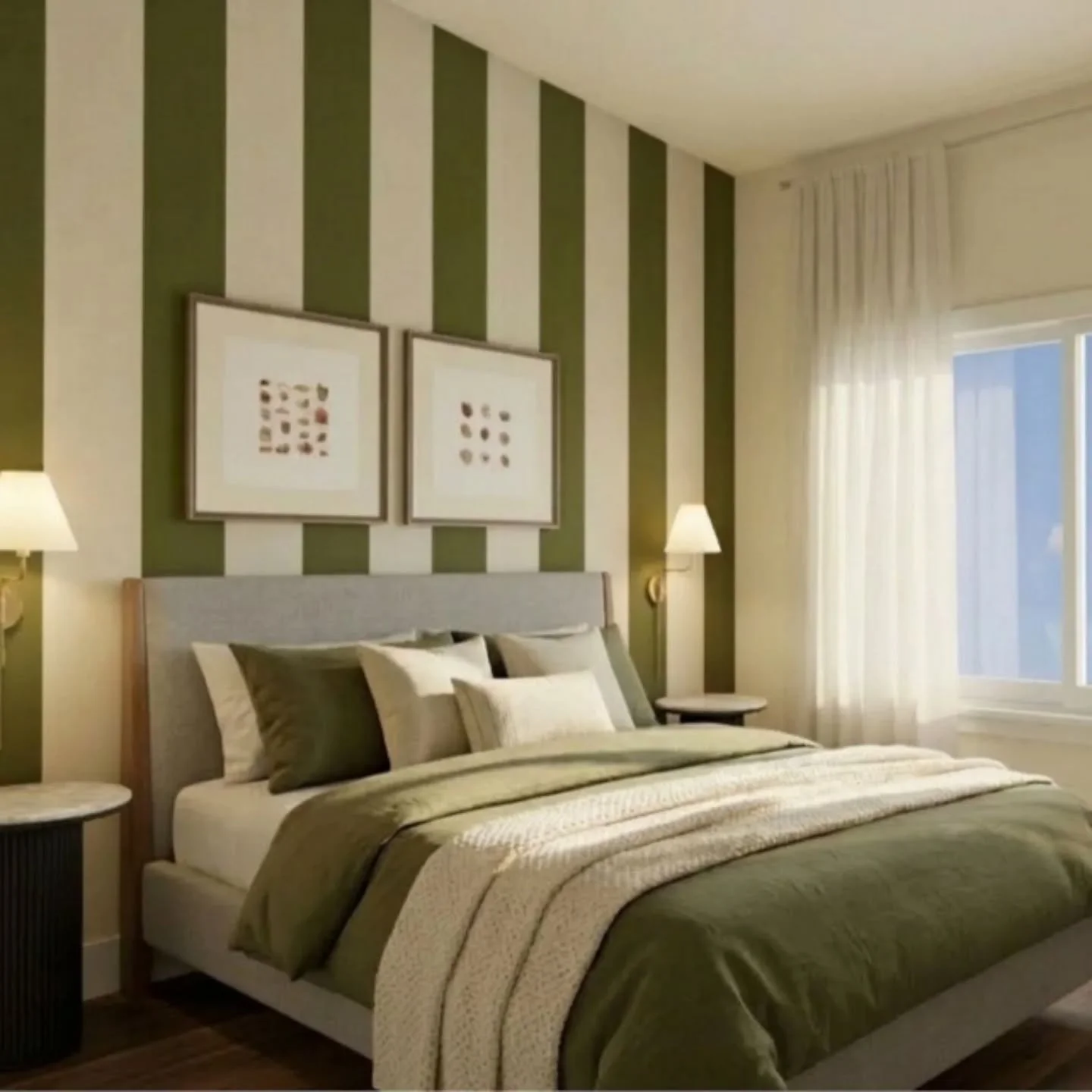 Design Tip ✨ Want to make a small space feel taller and more open? Incorporate vertical lines- like this striped wallpaper - to visually draw the eye upward and create the illusion of height.

I like to keep it intentional by choosing just one featur