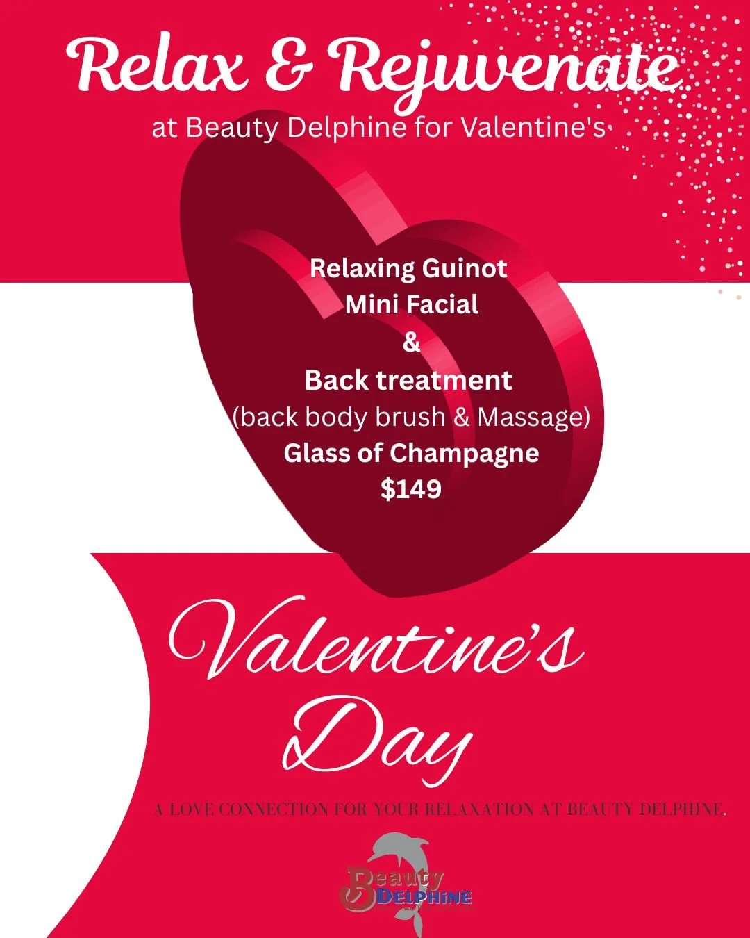 ❤️Valentine's Day is approaching! Would you like to pamper yourself or surprise a loved one with a relaxing gift? At Beauty Delphine, we've created a special Relax Pack just for this occasion.

🌺Indulge in a rejuvenating Guinot Mini Facial, known as