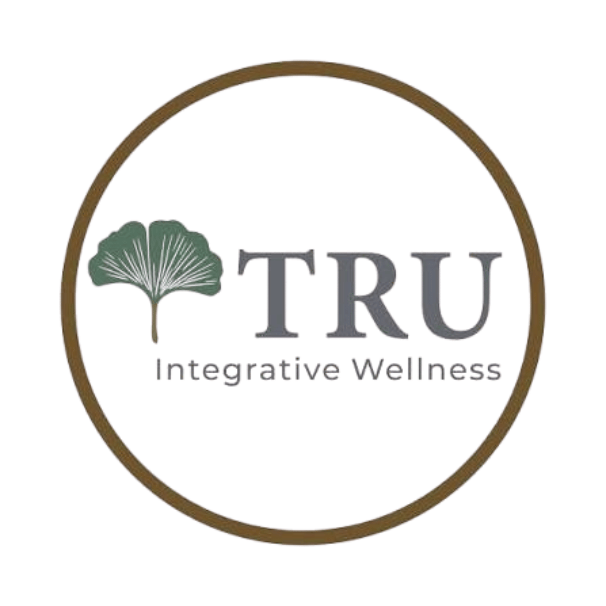 Logo with text 'TRU' and a green herb illustration, with the full phrase 'Integrative Wellness' beneath.
