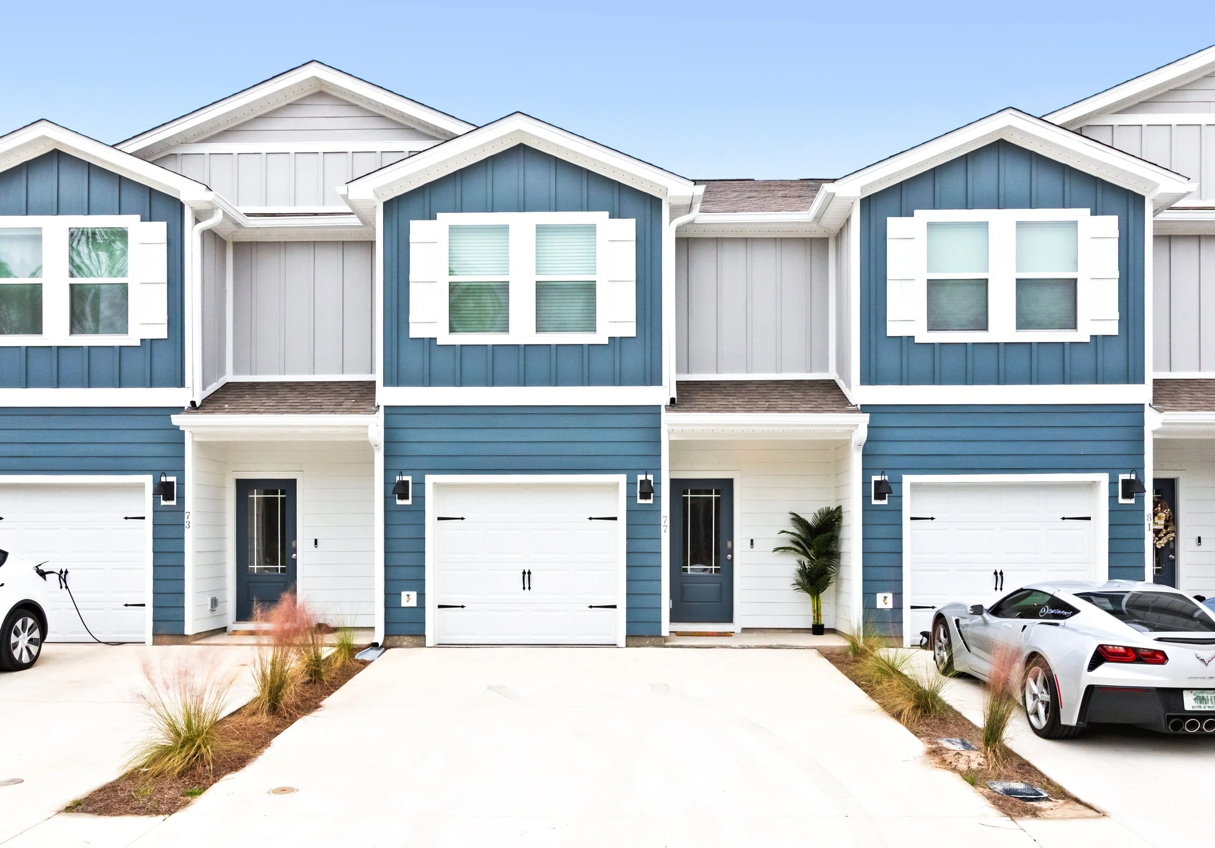 Front of the Townhome, Garage, and Parking Spaces
