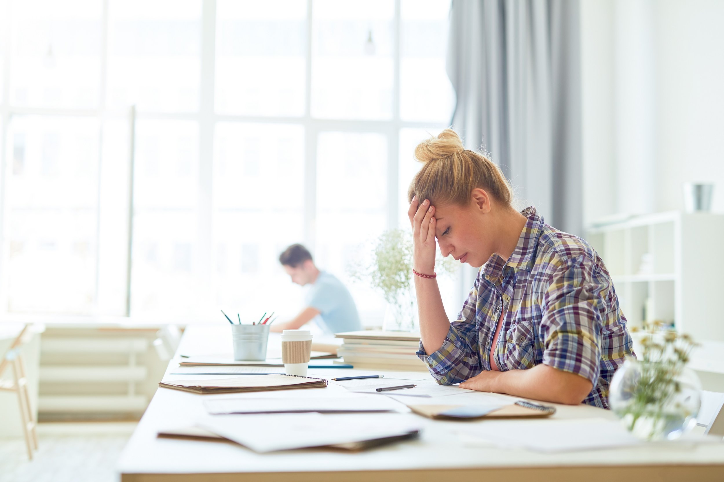 Stressed teacher at work