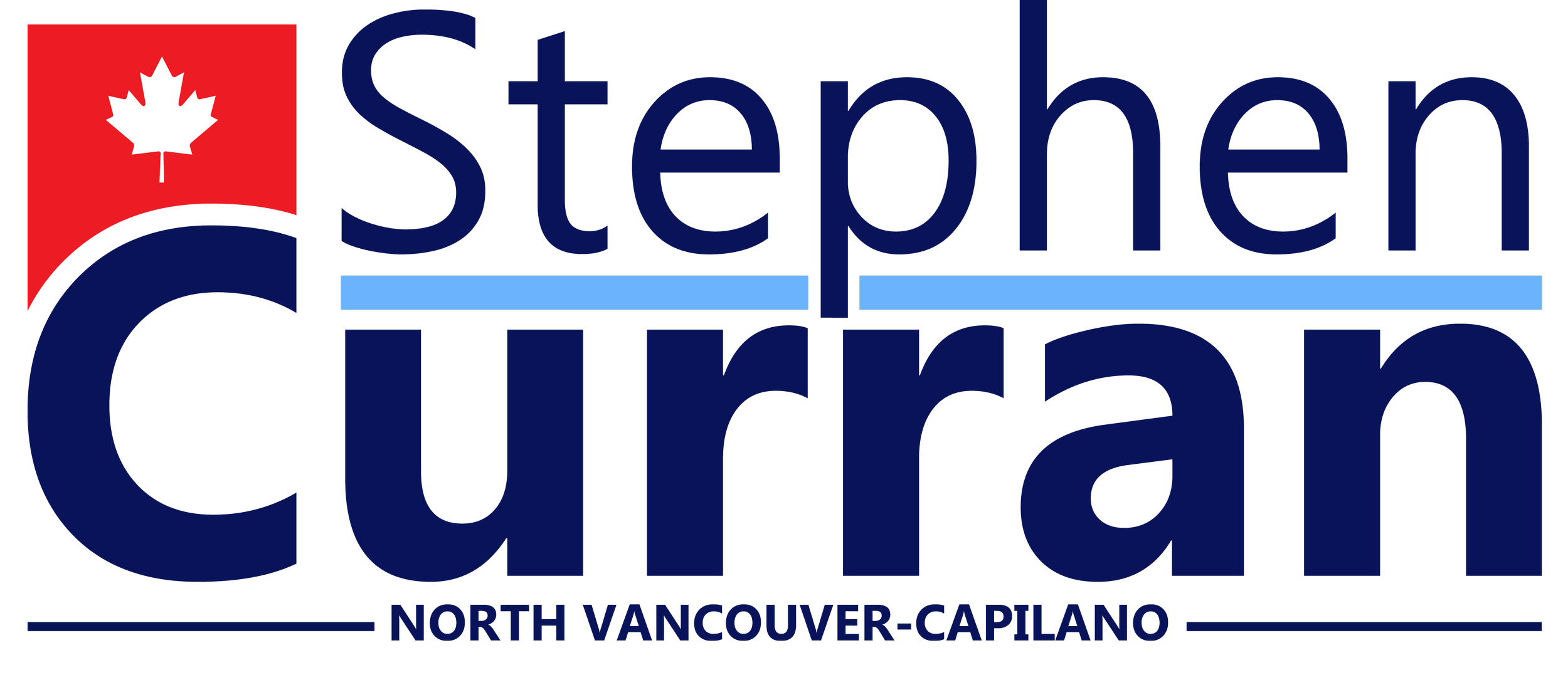 Logo for Stephen Curran, a candidate for North Vancouver-Capilano, featuring a stylized leaf and a red and blue color scheme.