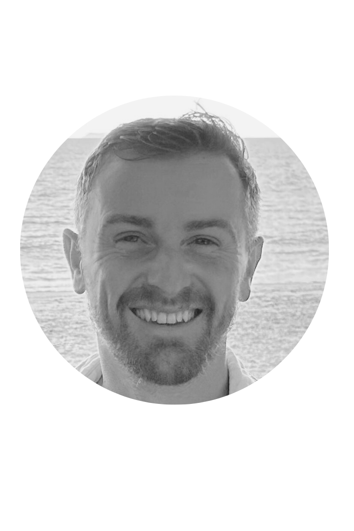 A black and white portrait of Kevin Bonner, a founder of the AI-driven wildfire management company FiSci
