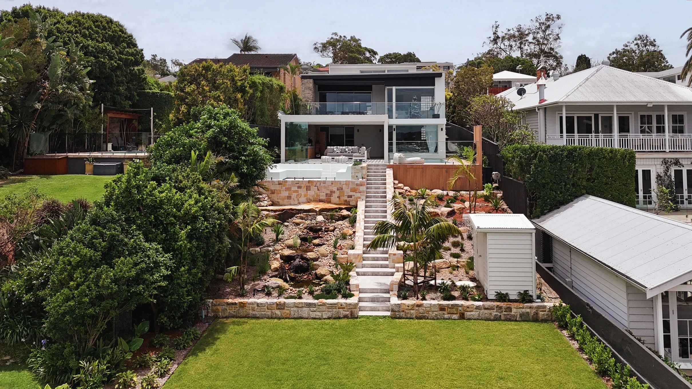 Luxury backyard transformation with pool and entertaining zone, Burraneer Sutherland Shire landscapers