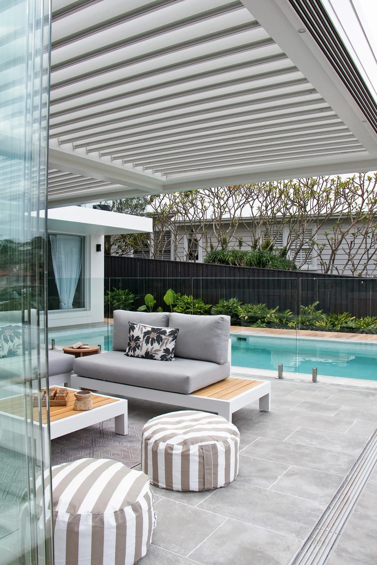 Architectural pergola and outdoor living space by leading landscapers in Sydney NSW