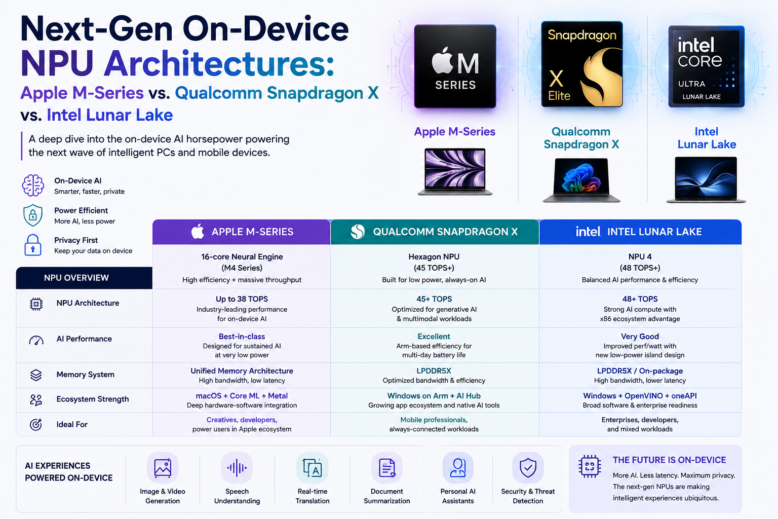 Next-Gen On-Device NPU Architectures: Apple M-Series vs. Qualcomm Snapdragon X vs. Intel Lunar Lake