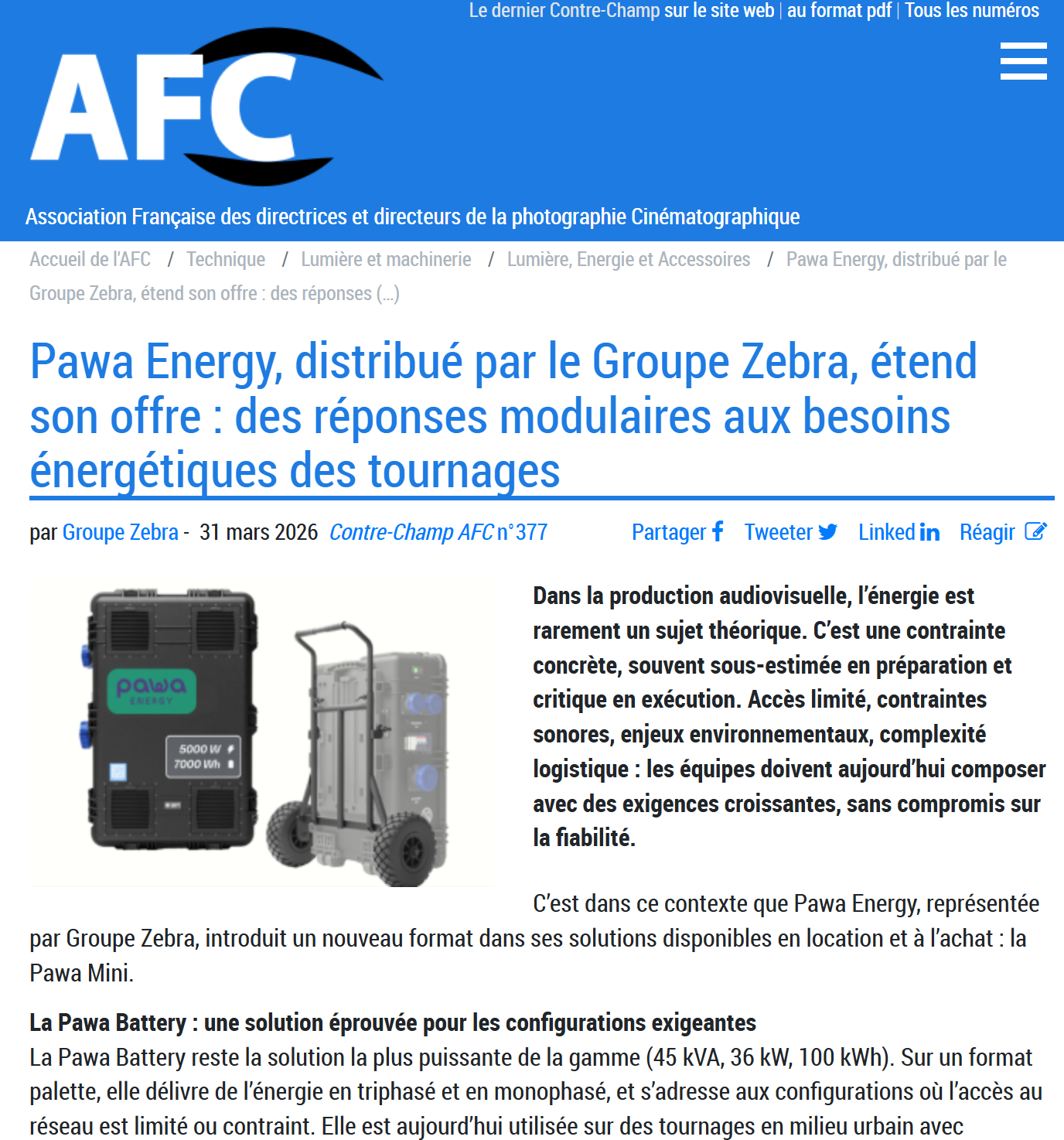 Pawa Mini : réponse concrète aux besoins énergétiques des tournages.