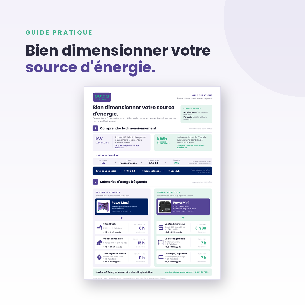 Aperçu du guide de dimensionnement électrique pour événements — Pawa Energy