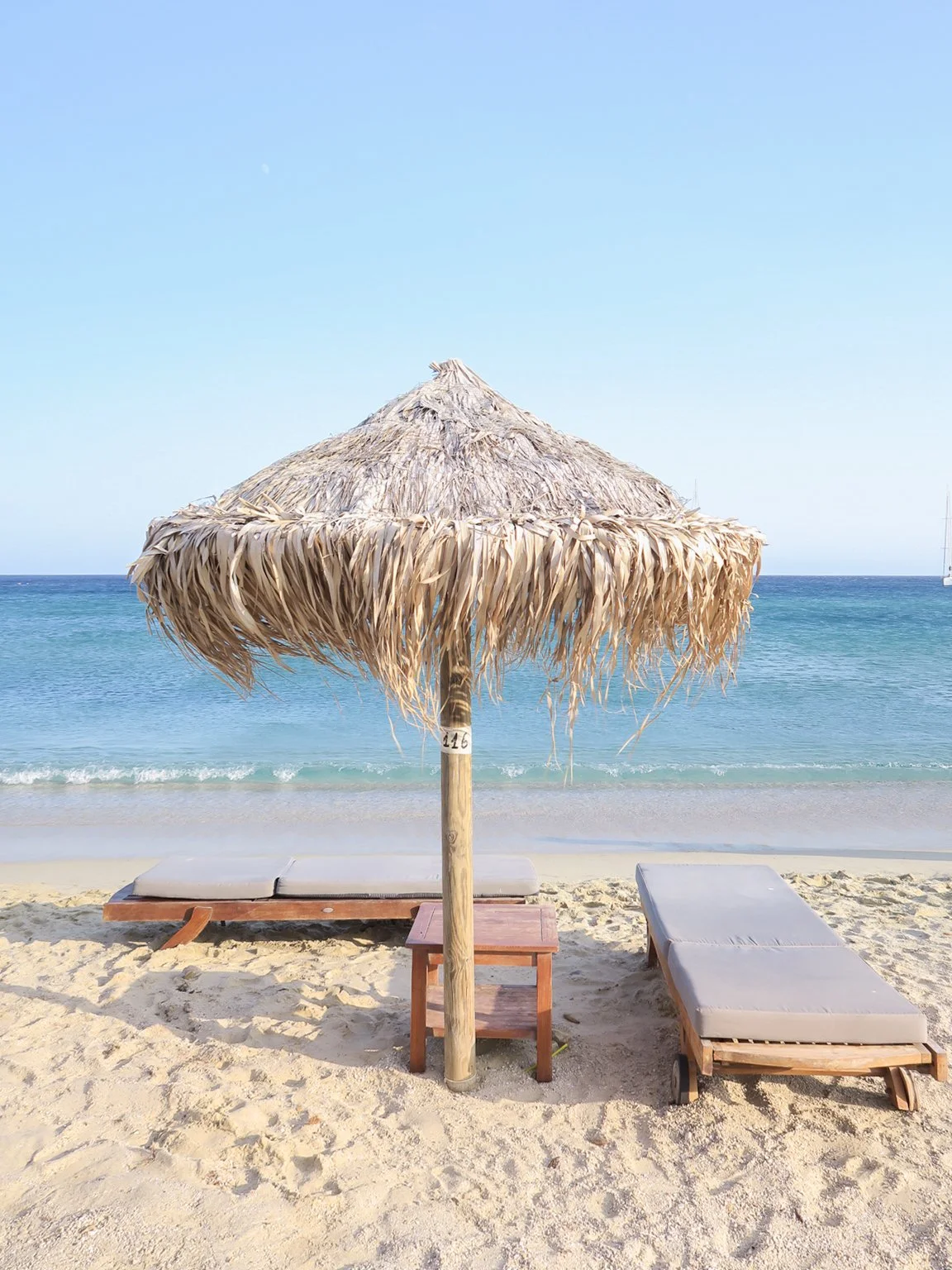 sunbeds beach in Mykonos island Greece