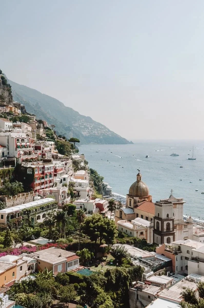 view from terrace dining le sirenuse restaurant sunset positano