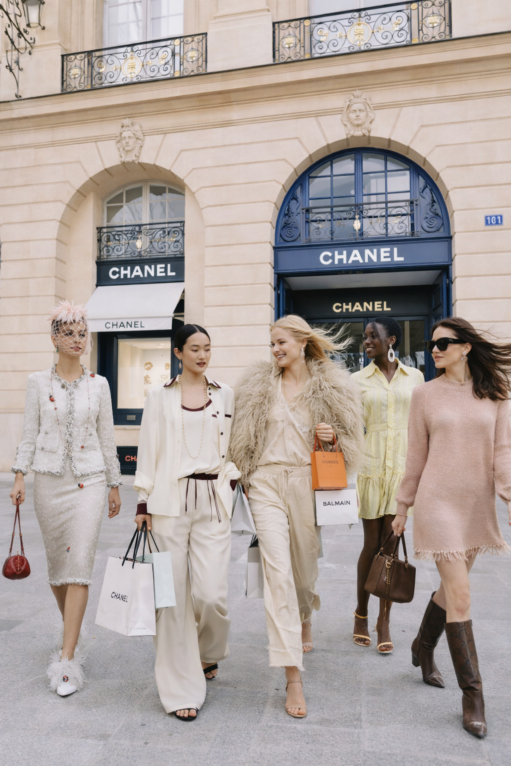 Luxury bachelorette party in Paris with bridesmaids celebrating in an elegant city setting