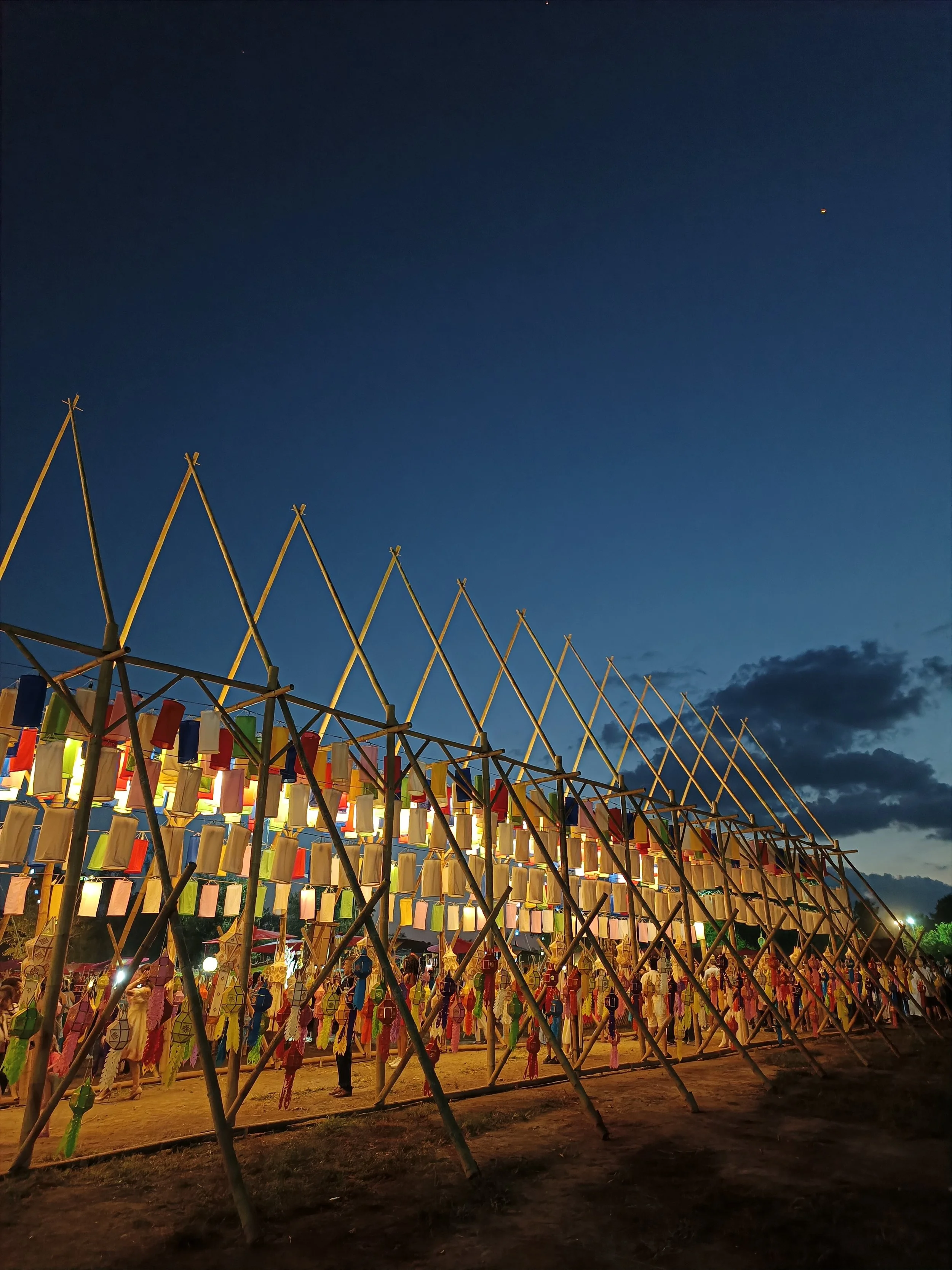 Chiang Mai Yi Peng Lantern Festival with many colourful lanterns under the sunset and night evening sky