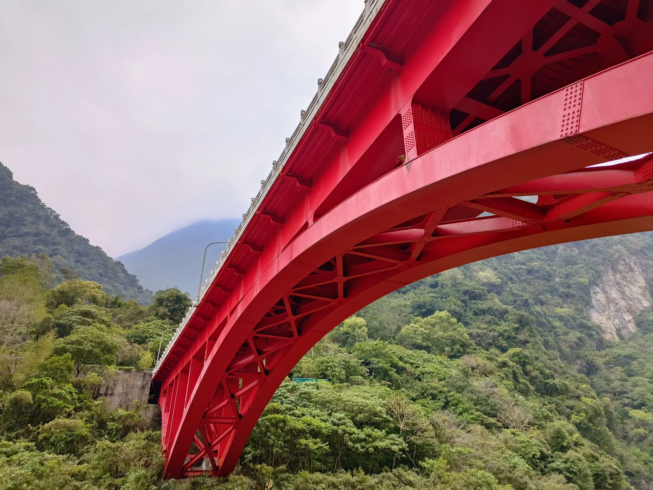 Red bridge across the shakadong trail of the Taroko National Park in Taiwan hualien