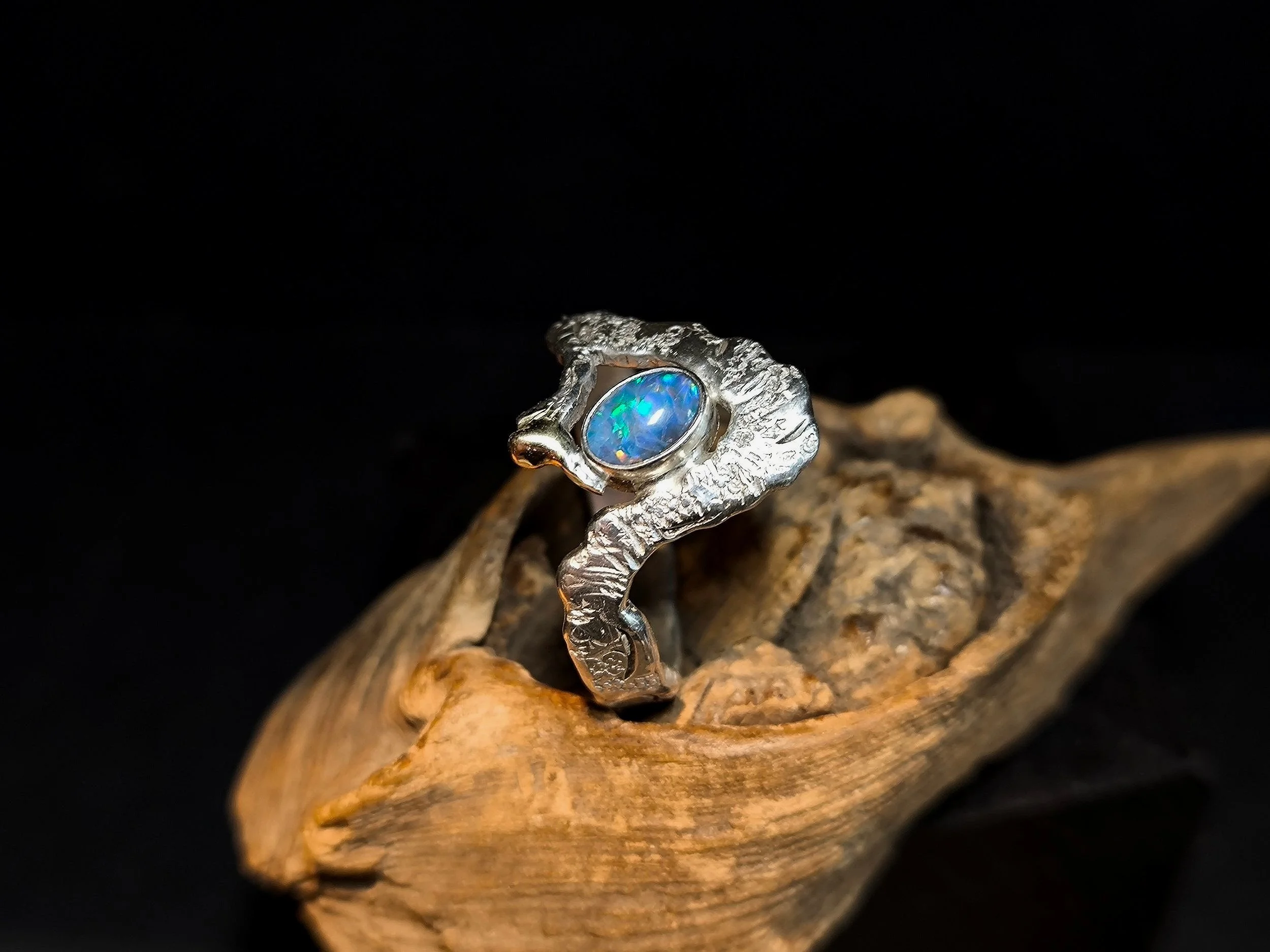 Silberring mit Opal, handgemacht, Durchmesser 20,5 mm